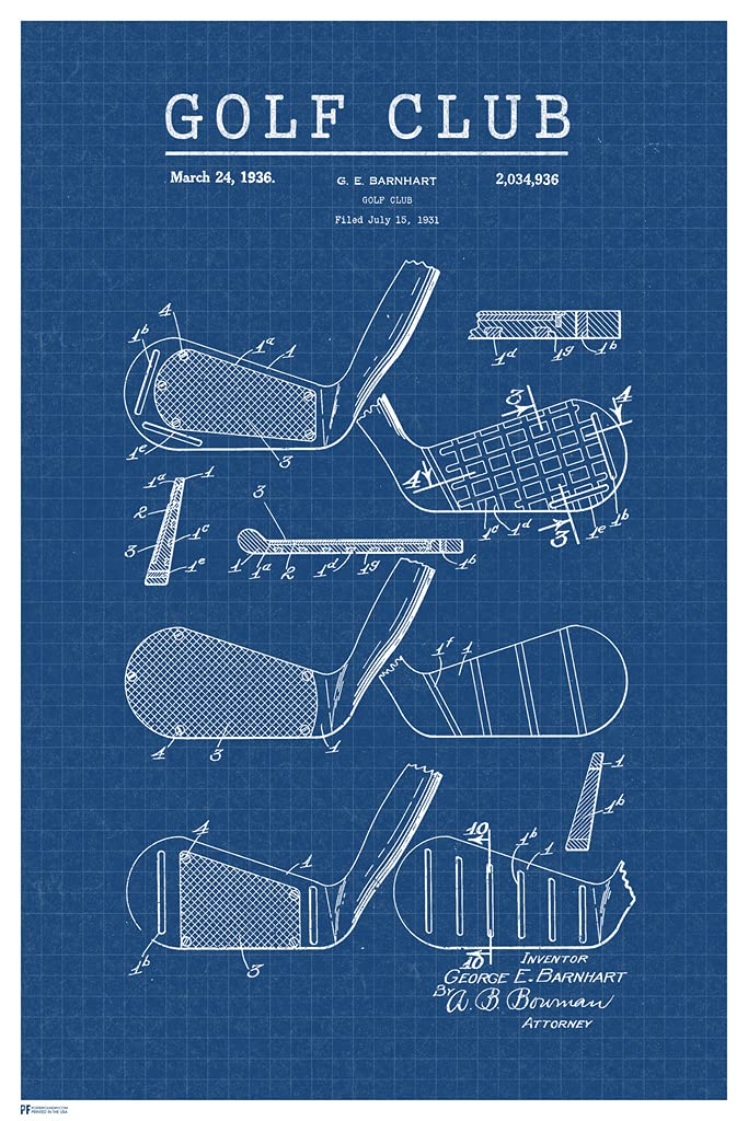 Golf Club Patent Blueprint Art Print - 12x18 Inch Golf Wall Decor for Office, Man Cave & Home - Unique Golfer Gifts & Golfing Merchandise - Perfect for Golf Enthusiasts & Sports Lovers