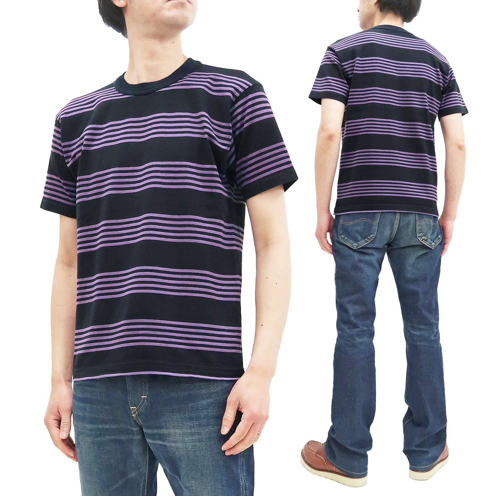 TOYS McCOY Men's Steve McQueen Short Sleeve Striped T-Shirt - Vintage Blue & Black Cotton Tee (TMC2342-121) - Perfect for Casual Wear, Retro Fashion & Movie Fan Collectibles