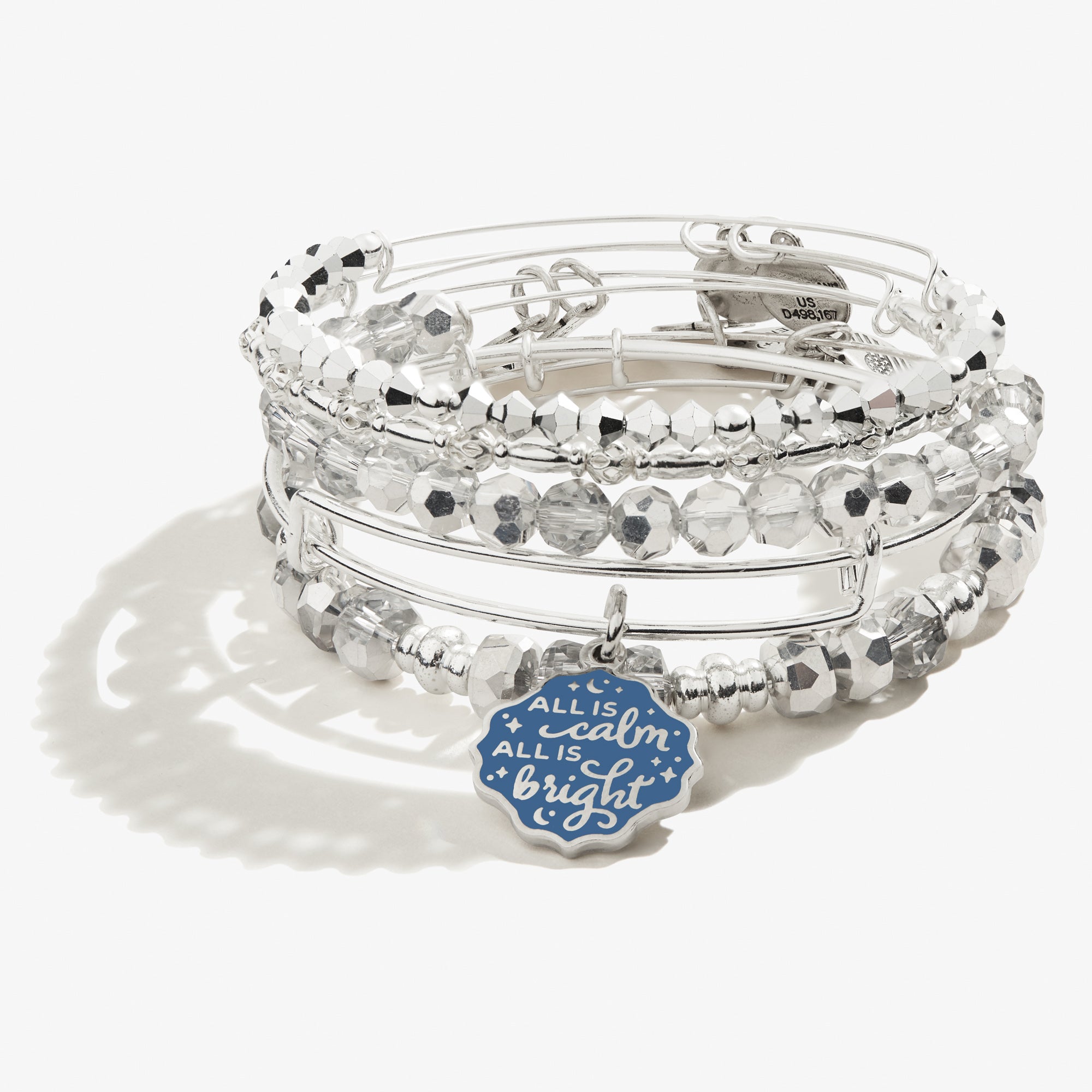 All is Calm All is Bright Charm Bangle Set of 5 - Inspirational Christmas Jewelry Gifts for Women, Holiday Party Accessories, Festive Bracelet Collection for Friends & Family