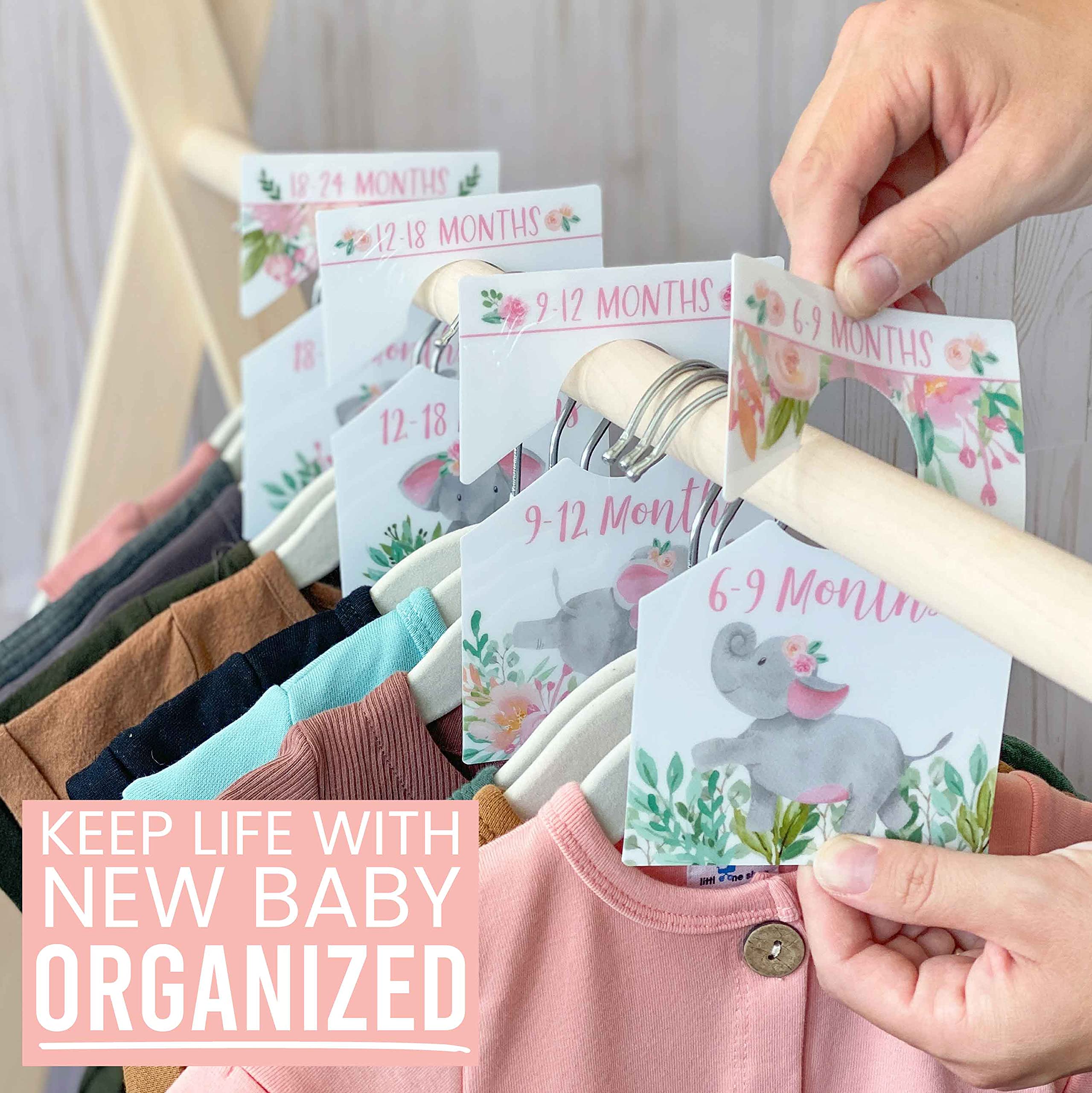 6-Pack Baby Closet Size Dividers with Cute Elephant Design - Monthly Nursery Organizer for Newborn Girls | Perfect for Baby Clothes Organization & Nursery Storage Solutions