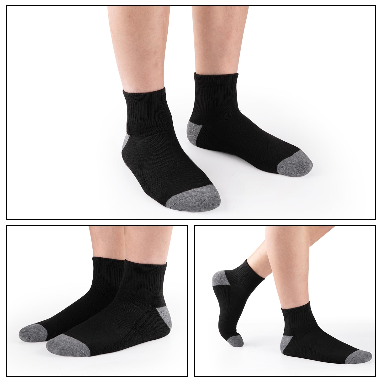 COOVAN 12 Pairs Men's Cushioned Ankle Socks - 12 Pack Low Cut Breathable Comfort Socks for Casual Wear, Running & Daily Use