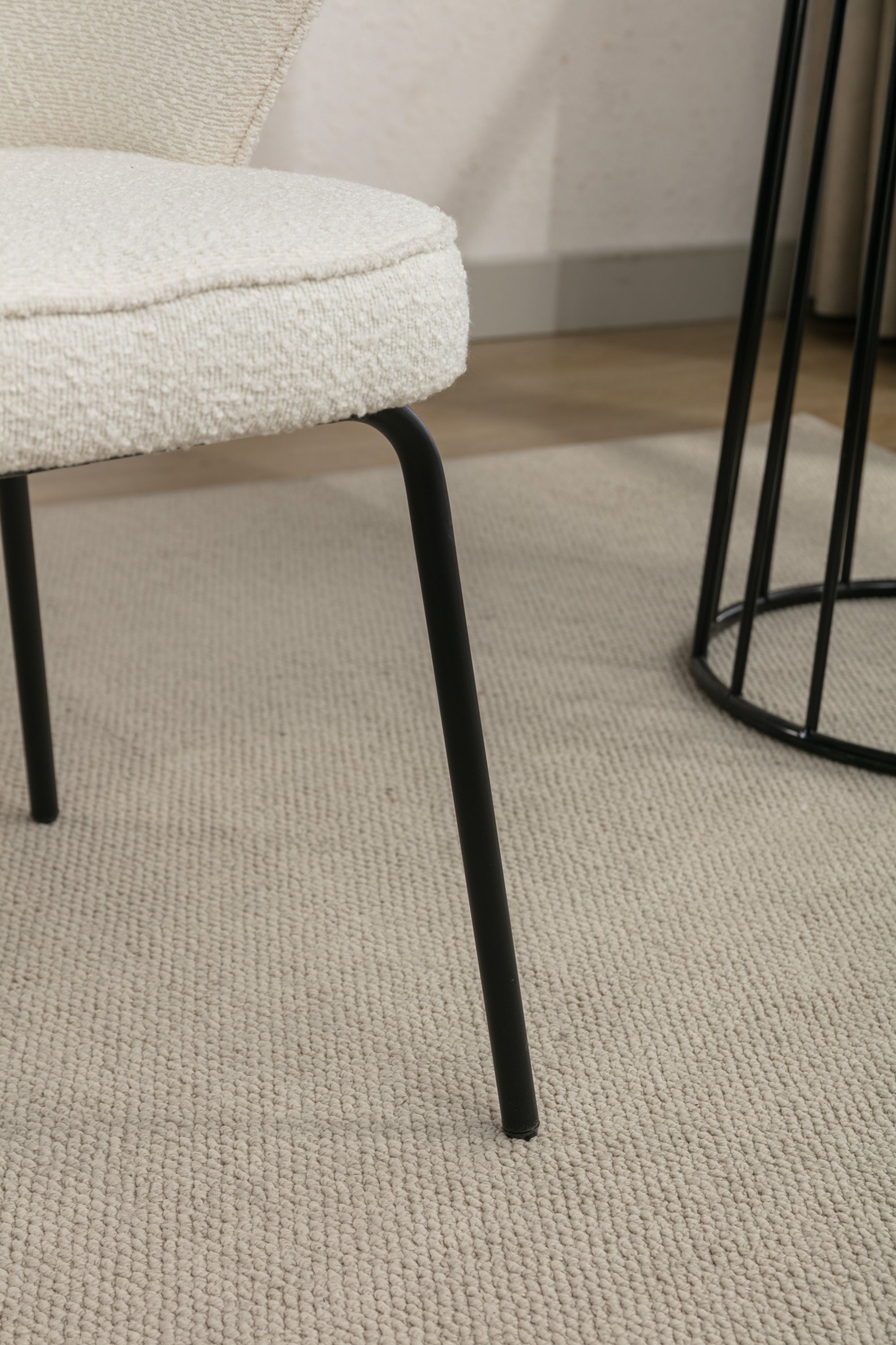 Boucle Fabric Dining Chairs Set of 2 with Black Metal Legs in Ivory - Modern Comfortable Kitchen & Dining Room Seating for Home & Office