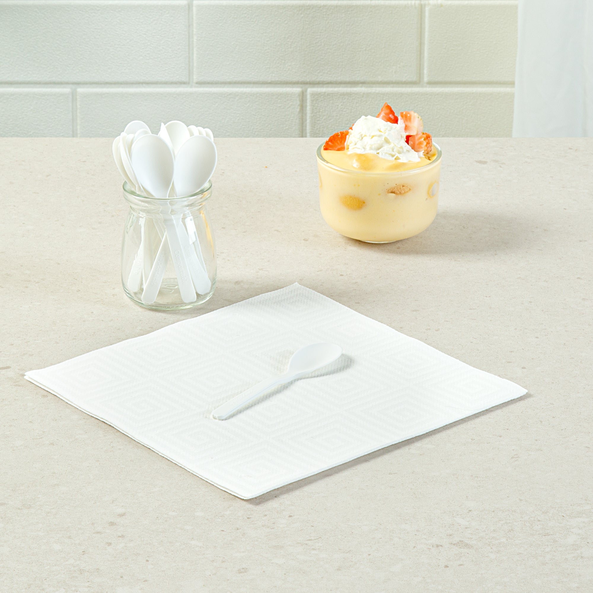 Eco-Friendly Round White Plastic Mini Spoons - Heat Resistant, Compostable, 4