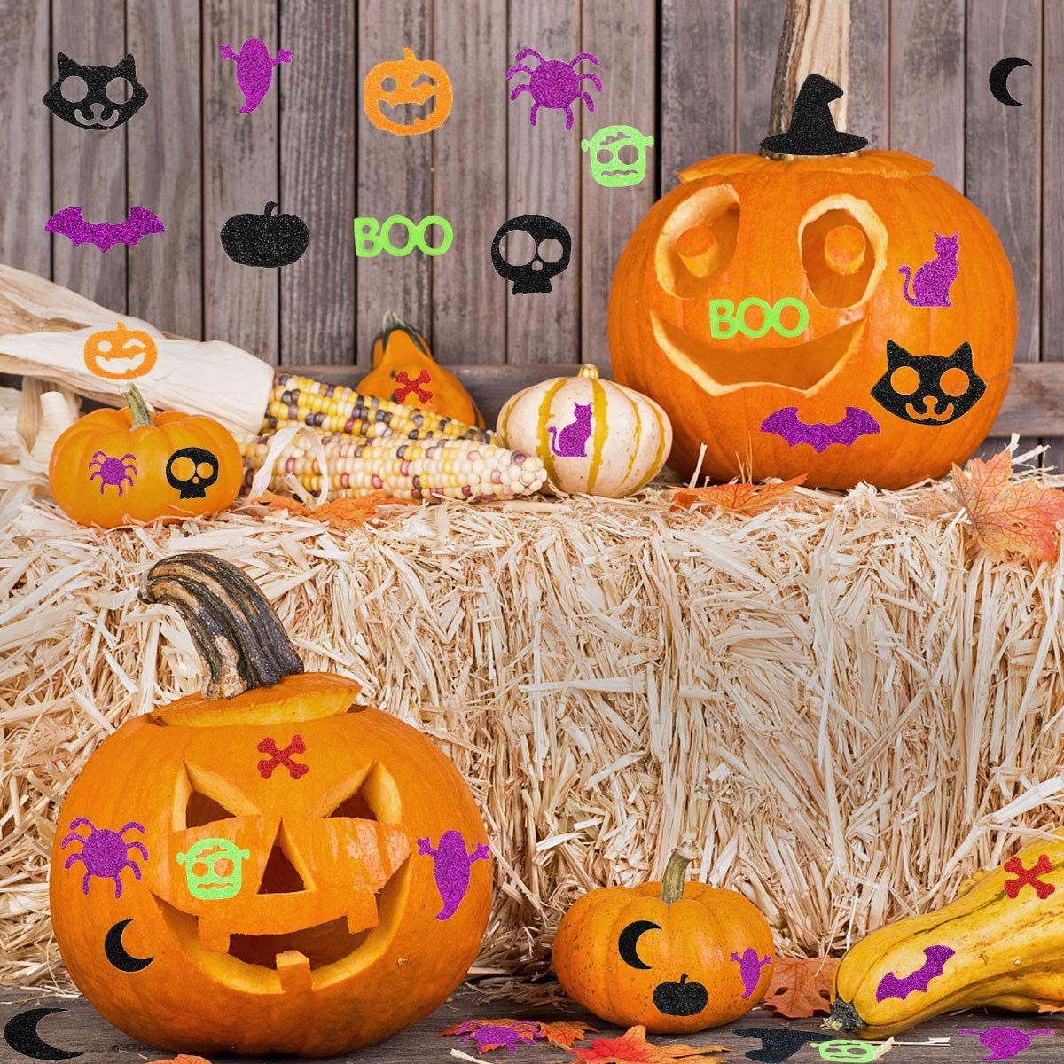 800 Pcs Halloween Stickers for Kids - Glitter Foam Pumpkin Shape Self-Adhesive Craft Stickers for Party Decorations | Perfect for Classroom Activities, Trick-or-Treat Bags & DIY Halloween Projects