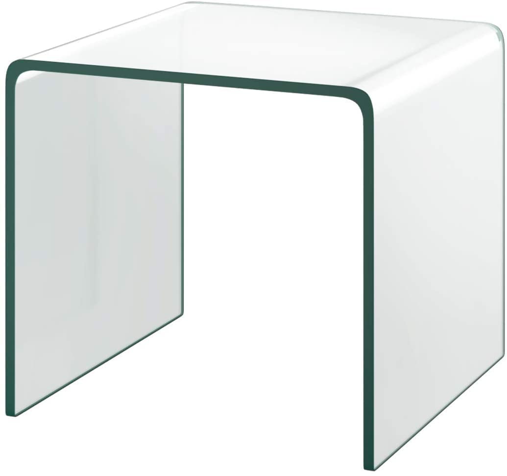 Premium U-Shaped Tempered Glass End Table - Clear Modern Coffee & Snack Table with Rounded Corners & Non-Slip Foot Pads - Perfect for Living Room, Bedroom, Office - Ideal for Sofa Side, Bedside & Small Space Decor