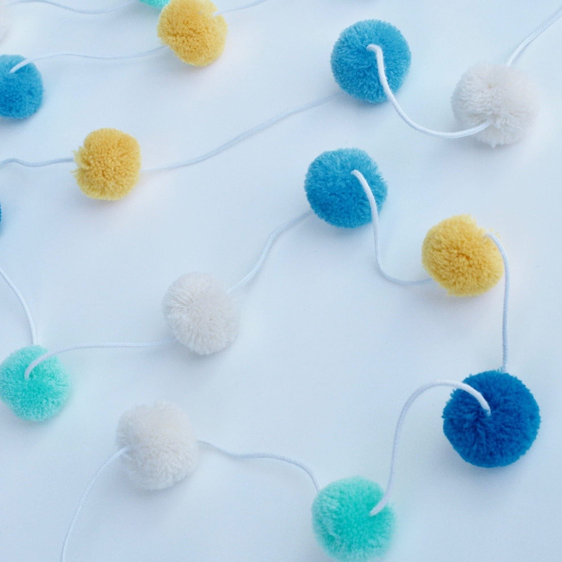 Mint and Blue Pom Pom Garland - Blue Felt Ball Garland for Nursery Decor, Baby Shower, Birthday Party & Home Decoration | Soft Felt Pompom String for Boys Room, Girls Room & Wall Decor