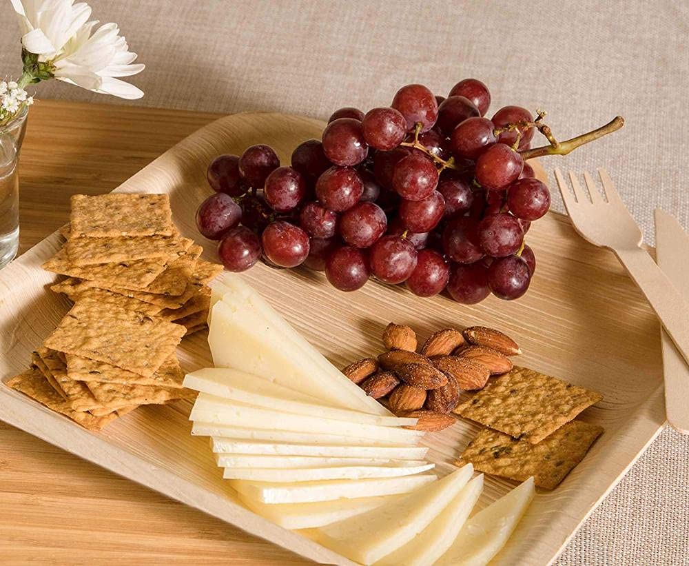 Eco-Friendly 8 Inch Square Palm Leaf Plates - 25 Pc Compostable & Biodegradable Disposable Dinnerware for Parties, Picnics, and Outdoor Events