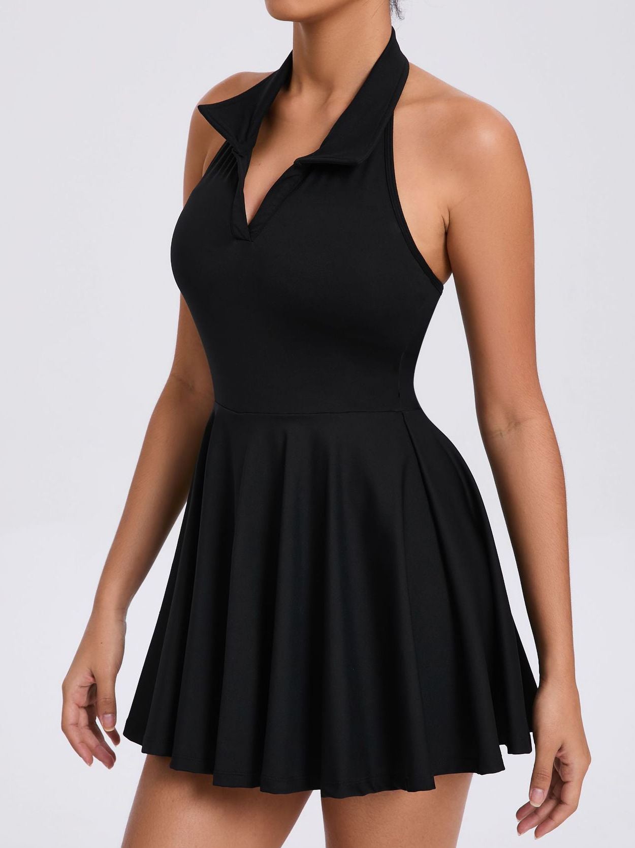 ZASUWA Women's Stand Up Collar Backless 2-in-1 Pocket Short Sleeve Dress for Summer Outfits, Beach Wear, and Casual Occasions