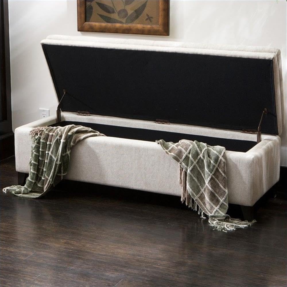 Christopher Knight Home Brighton Linen Storage Ottoman in Ivory - Stylish Footrest, Bench & Hidden Storage for Living Room, Bedroom or Nursery