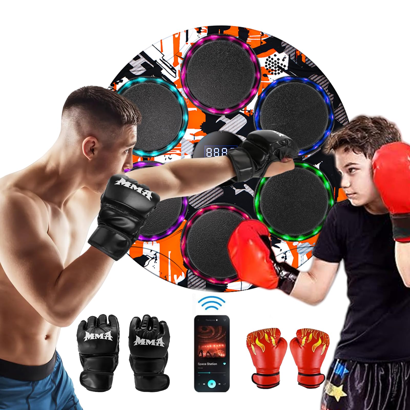 Smart Bluetooth Music Boxing Machine - Wall Mounted Punching Bag for Adults & Kids with Gloves | Indoor Home Gym Equipment for Fitness & Stress Relief