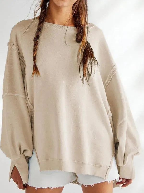 Stylish Side Slit Women's Sweatshirt - Casual Long Sleeve Pullover for Lounge, Streetwear & Fall Fashion
