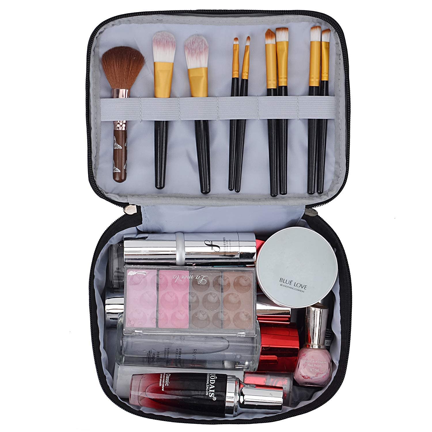 Niyam Double Layer Travel Makeup Bag - Waterproof Cosmetic Organizer & Toiletry Case for Women (Black) | Perfect for Airplane Carry-on, Gym, Vacation & Daily Use
