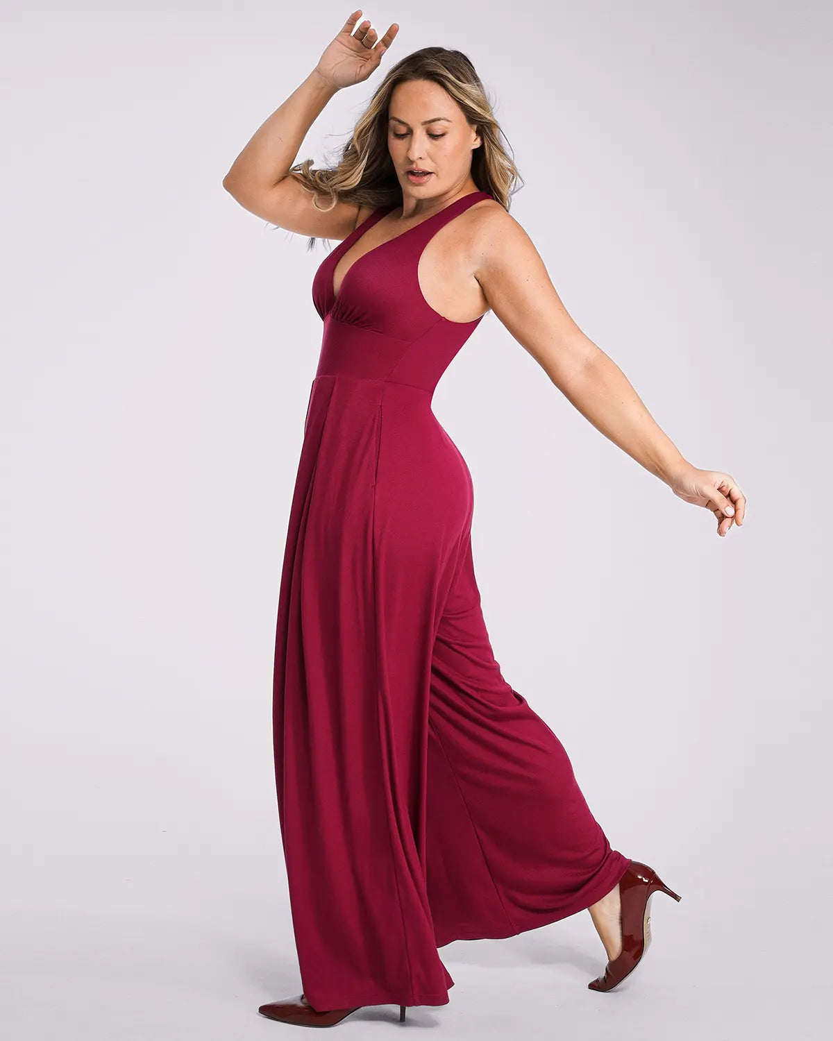 Deep V Neck Slimming Jumpsuit for Women - Tummy Control Bodysuit with Built-in Shapewear - Perfect for Parties, Date Nights & Special Occasions
