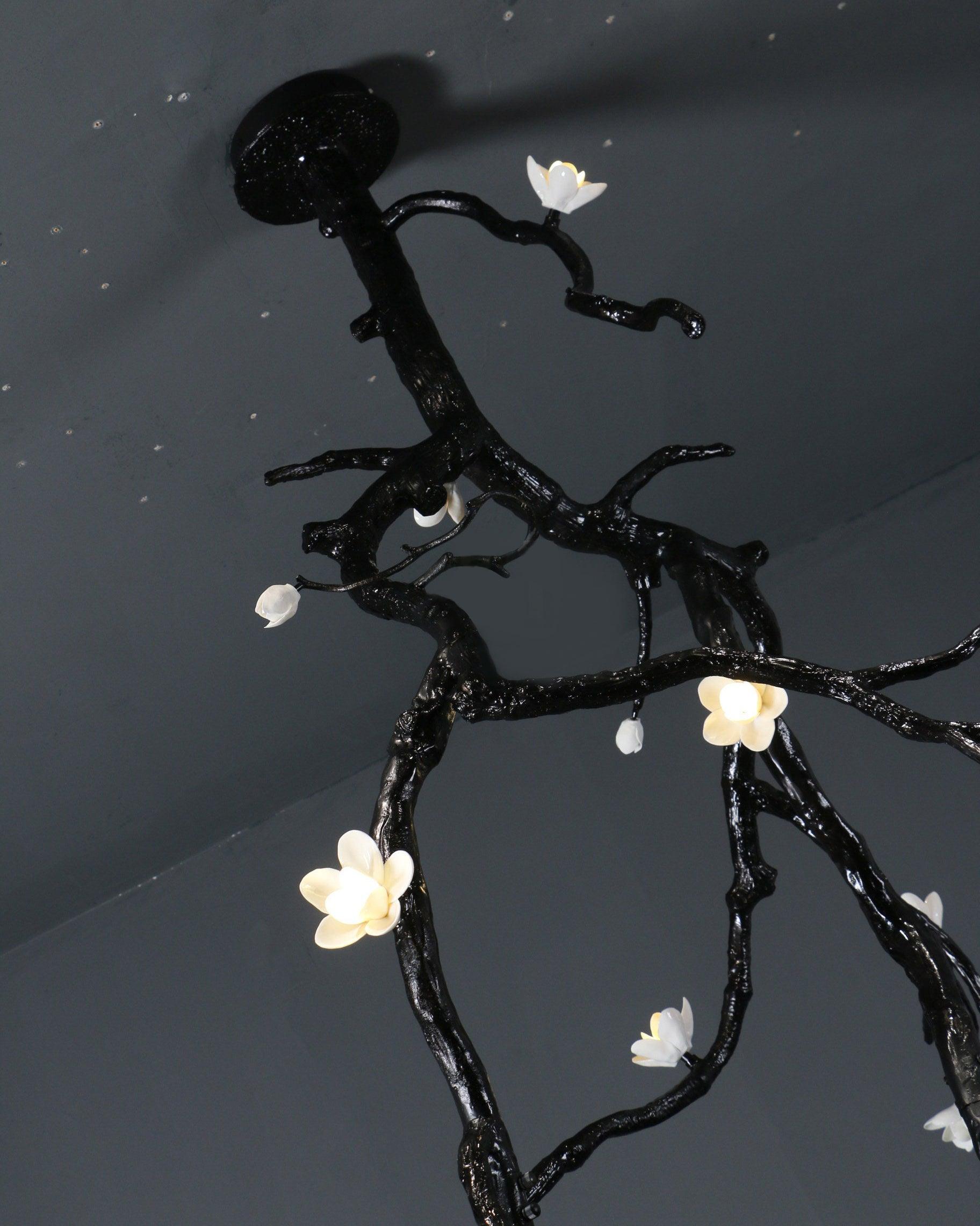 Elegant Large Long Branch Flower Chandelier - Rustic Floral Ceiling Light Fixture for Dining Room, Bedroom & Wedding Decor