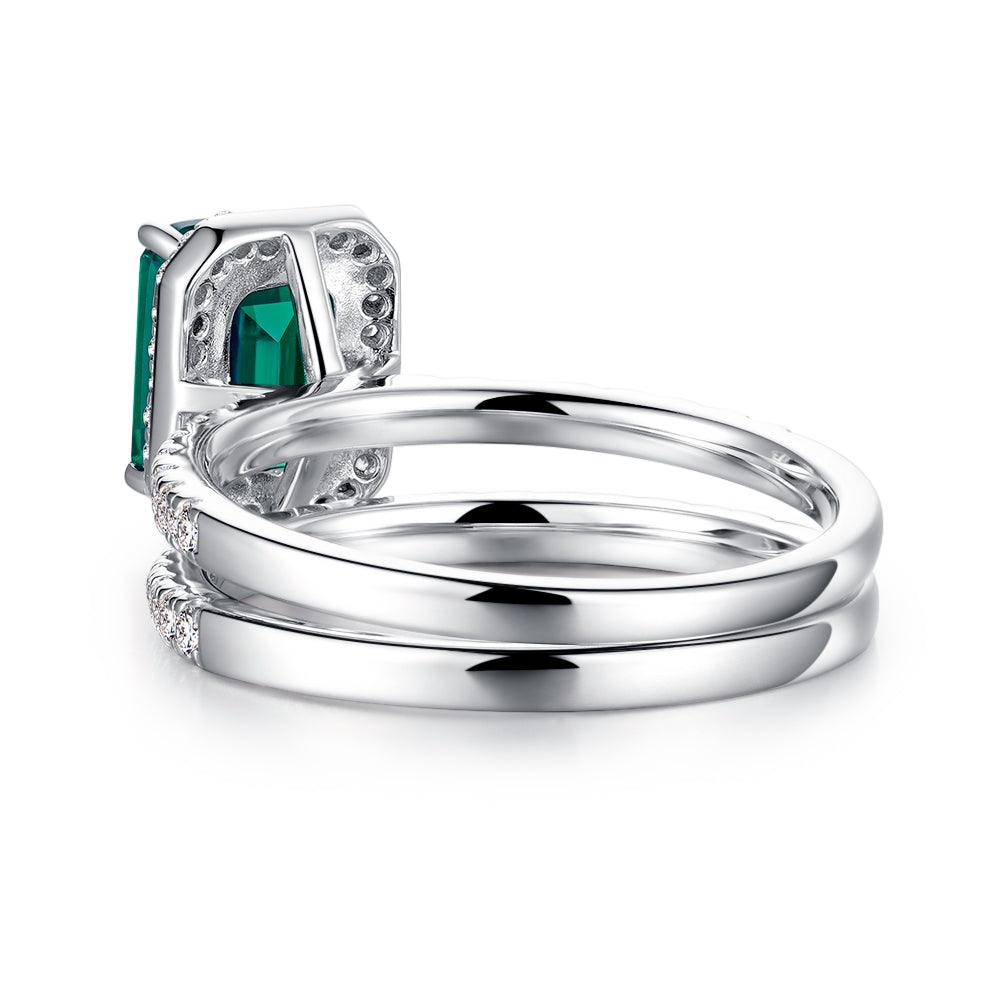 2 CT. Lab Grown Emerald Engagement Ring & Wedding Band Set - Eco-Friendly Gemstone Jewelry for Proposals, Anniversaries & Bridal Gifts
