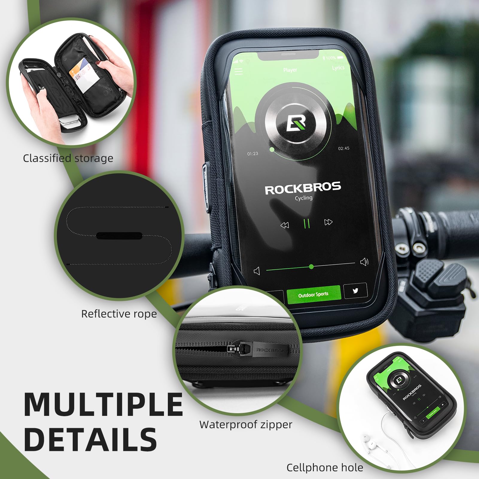ROCKBROS Waterproof Shockproof Bike Phone Mount Holder - Universal Bicycle Phone Pouch for iPhone 11/12/XR/XS/7/8 Plus & Smartphones Under 6.8