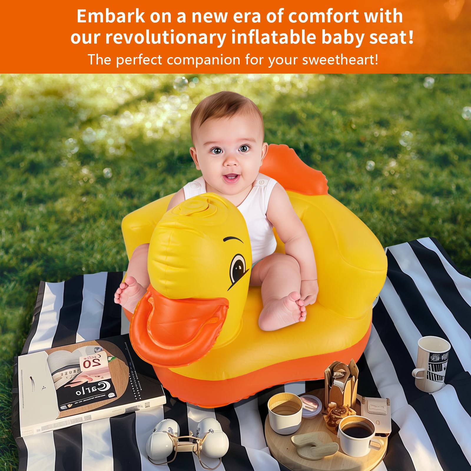 Inflatable Baby Seat with Built-in Air Pump - Portable Sit Me Up Floor Seat for Infants 3+ Months - Soft Support for Learning to Sit - Perfect for Home, Travel & Outdoor Use - Essential Baby Gear for New Parents
