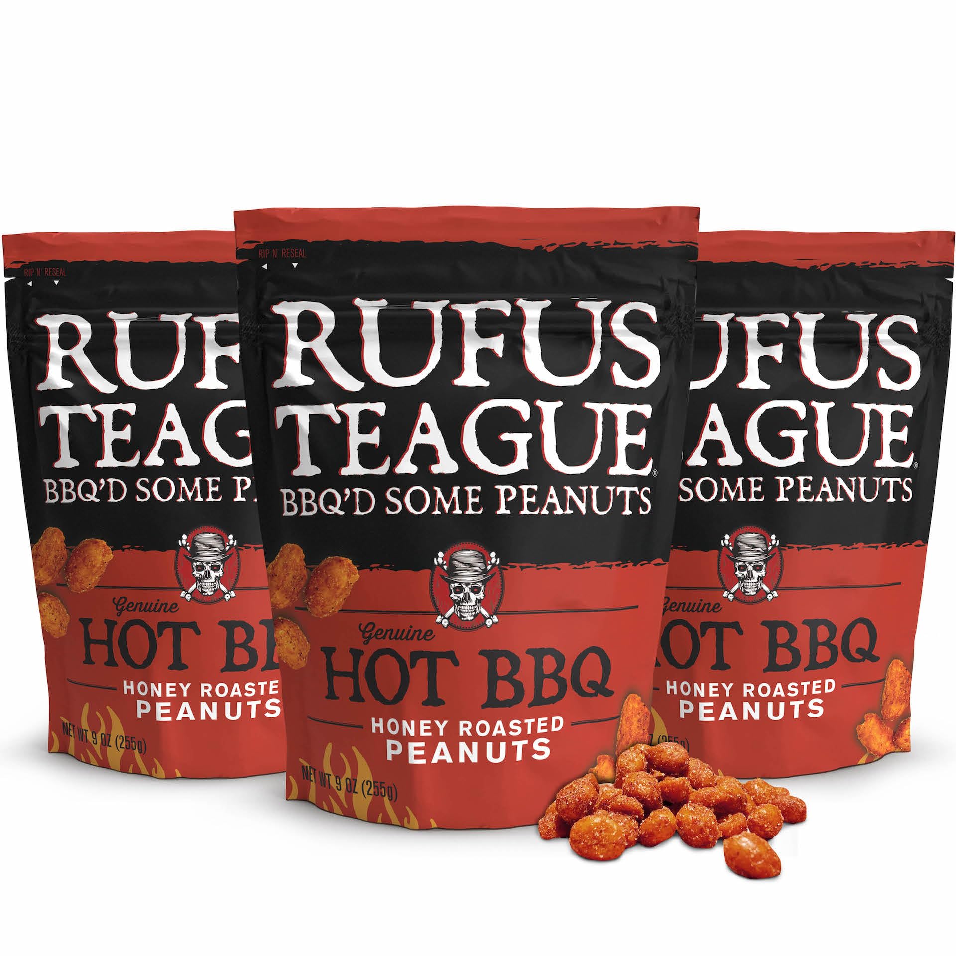 Rufus Teague Blazin’ Hot BBQ Honey Roasted Peanuts – Sweet, Spicy & Smoky Gourmet Snack, 9oz Resealable Pouch (3-Pack) | Perfect for Parties, Game Nights & On-The-Go Snacking