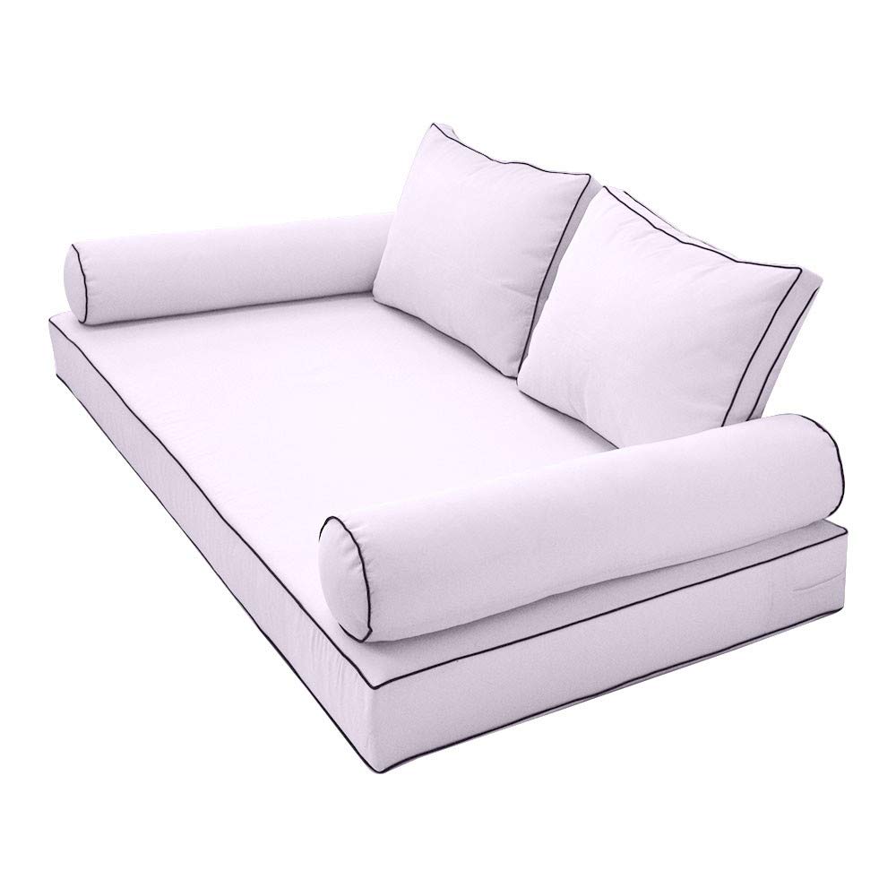 Prolinemax Outdoor Style 1 Twin-XL Daybed Mattress Cover with Contrast Trim - Fitted Bolster Pillow Sheet AD107 - Perfect for Patio Furniture, Sunroom Decor & Guest Bedding