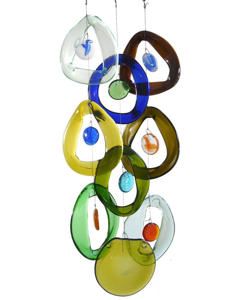 Eco-Friendly Wine Chime - Handcrafted Recycled Wine Bottle Glass Wind Chime for Outdoor Garden, Patio, and Home Decor