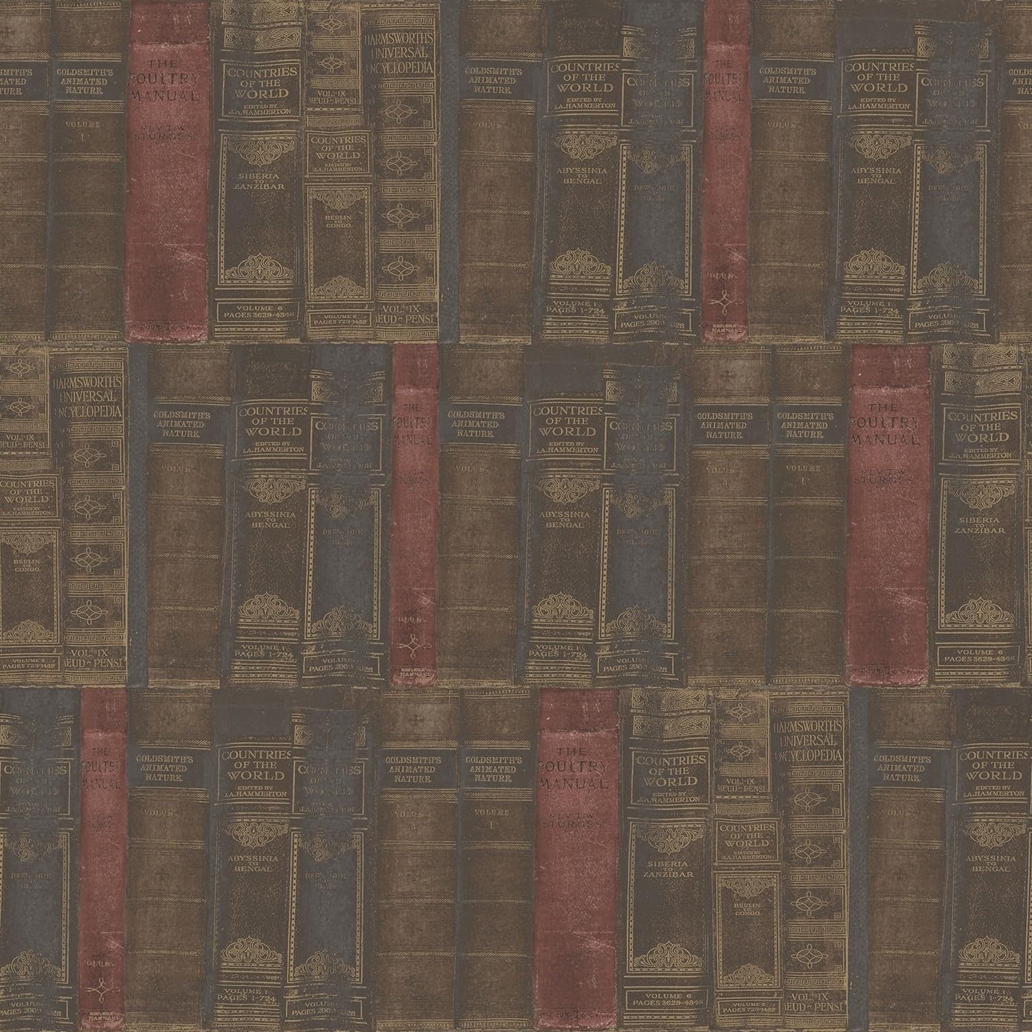 Galerie Nostalgie Collection Library Books Non-Woven Matte Wallpaper Roll - Brown (33ft x 21in) - Vintage Book Pattern Wallpaper for Living Room, Study & Home Office Decor