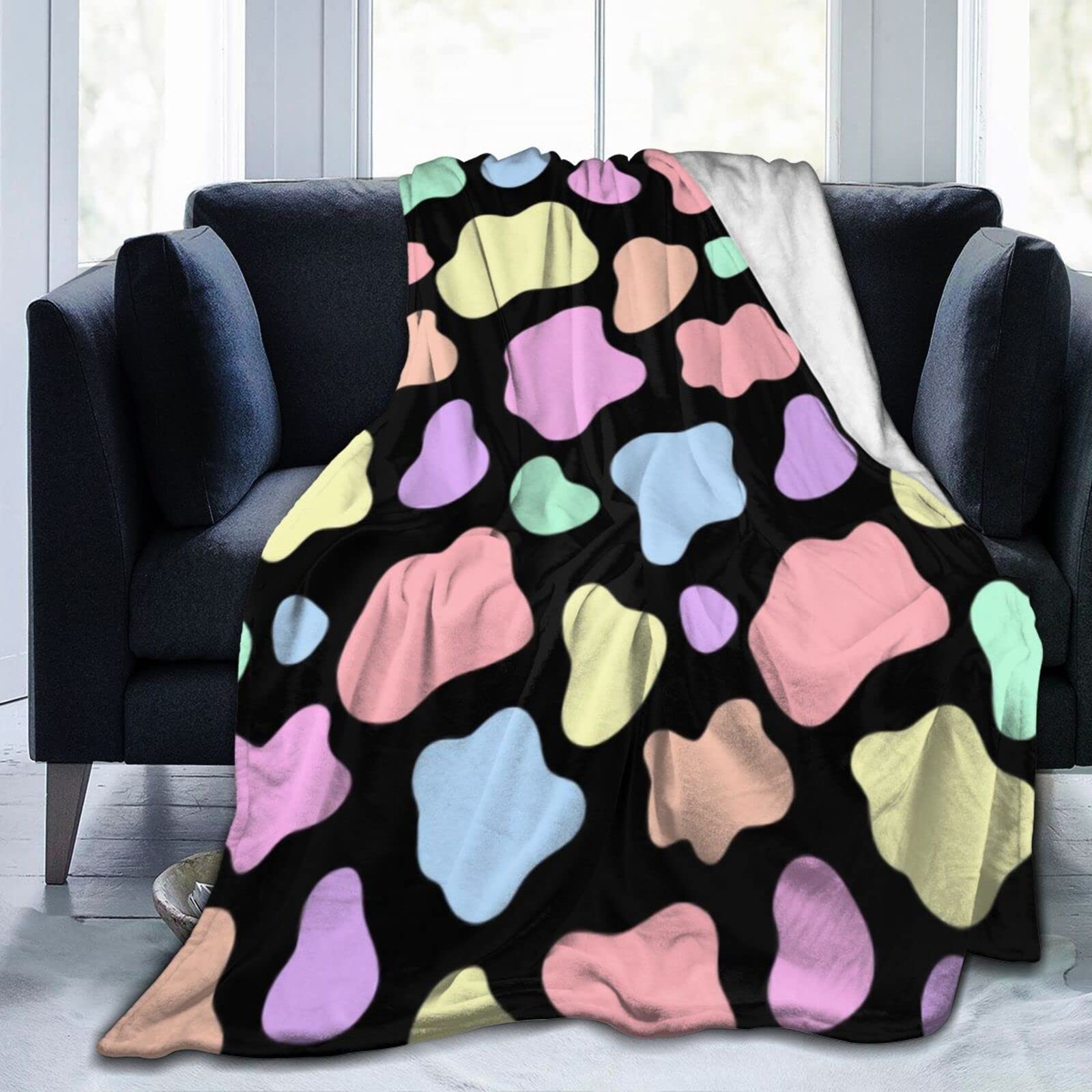 Pubnico Colorful Cow Print Flannel Blanket - Soft, Cozy & Non-Shedding Fuzzy Throw for Bed, Sofa, Couch - Perfect for Napping, Lounging & Home Decor (50