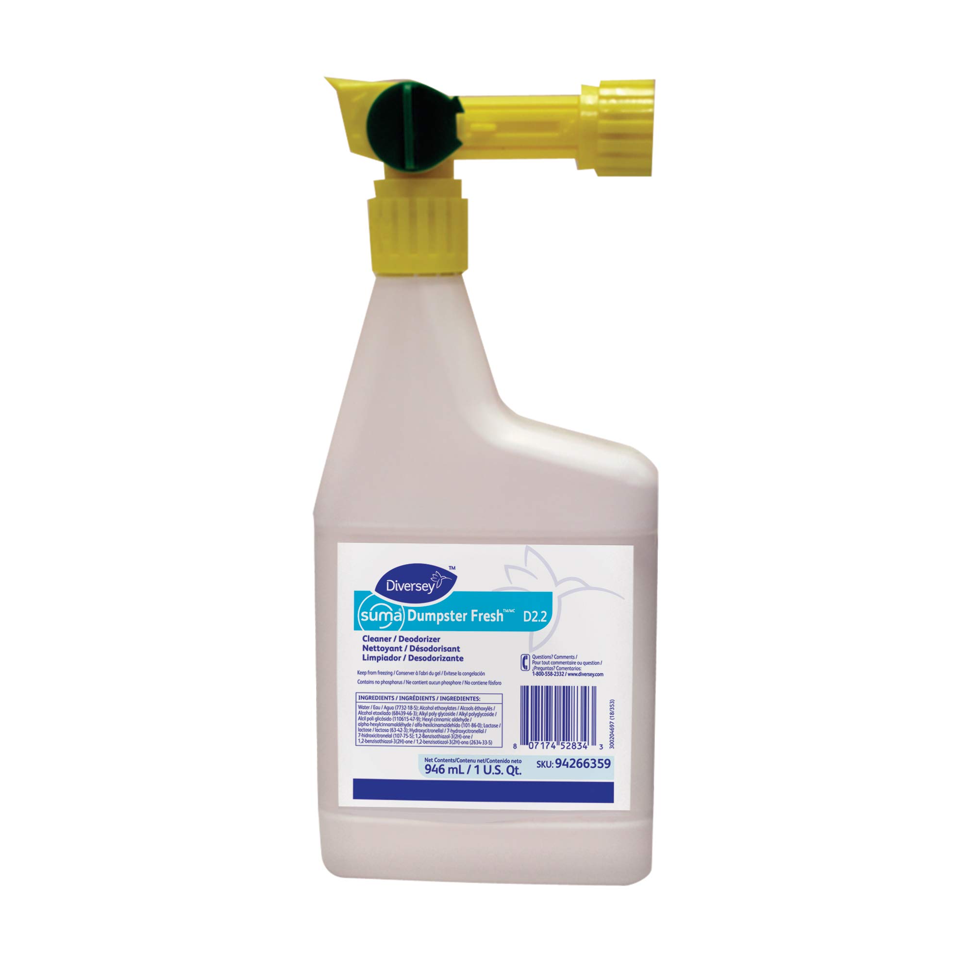 Diversey Suma Dumpster Fresh Cleaner & Deodorizer - 32 oz (4-Pack) | Industrial Strength Trash Can & Garbage Bin Deodorizing Solution | Perfect for Restaurants, Hotels & Commercial Kitchens