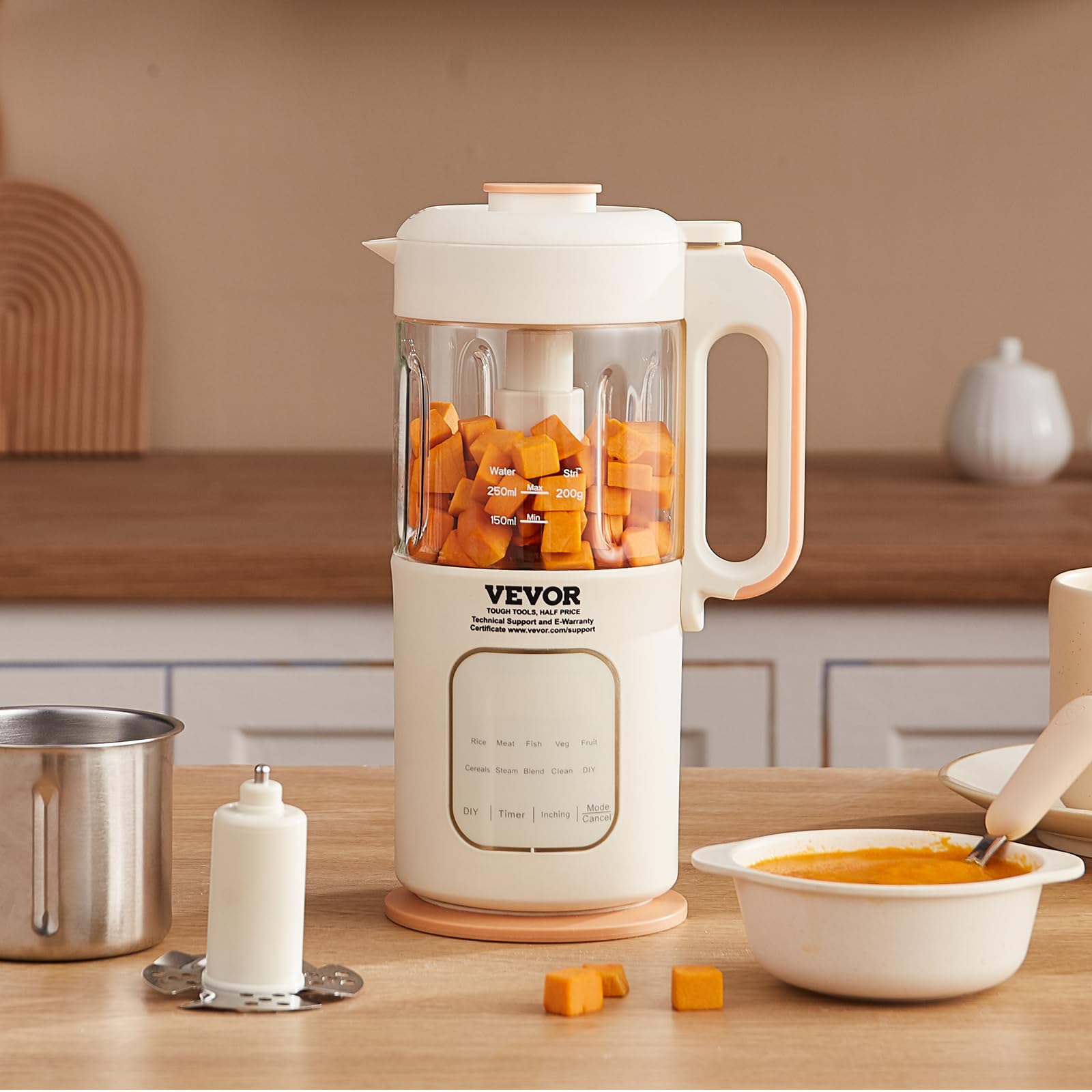 VEVOR 500W Baby Food Maker & Processor - 4-Blade Stainless Steel Blender, Steamer & Grinder with 300ml Glass Bowl for Fruits, Vegetables & Meat | Perfect for Homemade Baby Food Prep & Healthy Family Meals