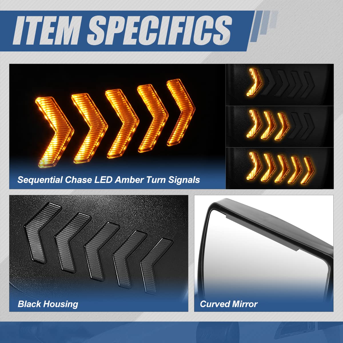 Auto Dynasty Arrow-Pattern LED Sequential Turn Signal Manual Adjust Side Mirrors for Kenworth T680 & Peterbilt 579/587 (2011-2021) - Textured Black - Driver & Passenger Side - Enhanced Visibility & Safety for Truck Drivers