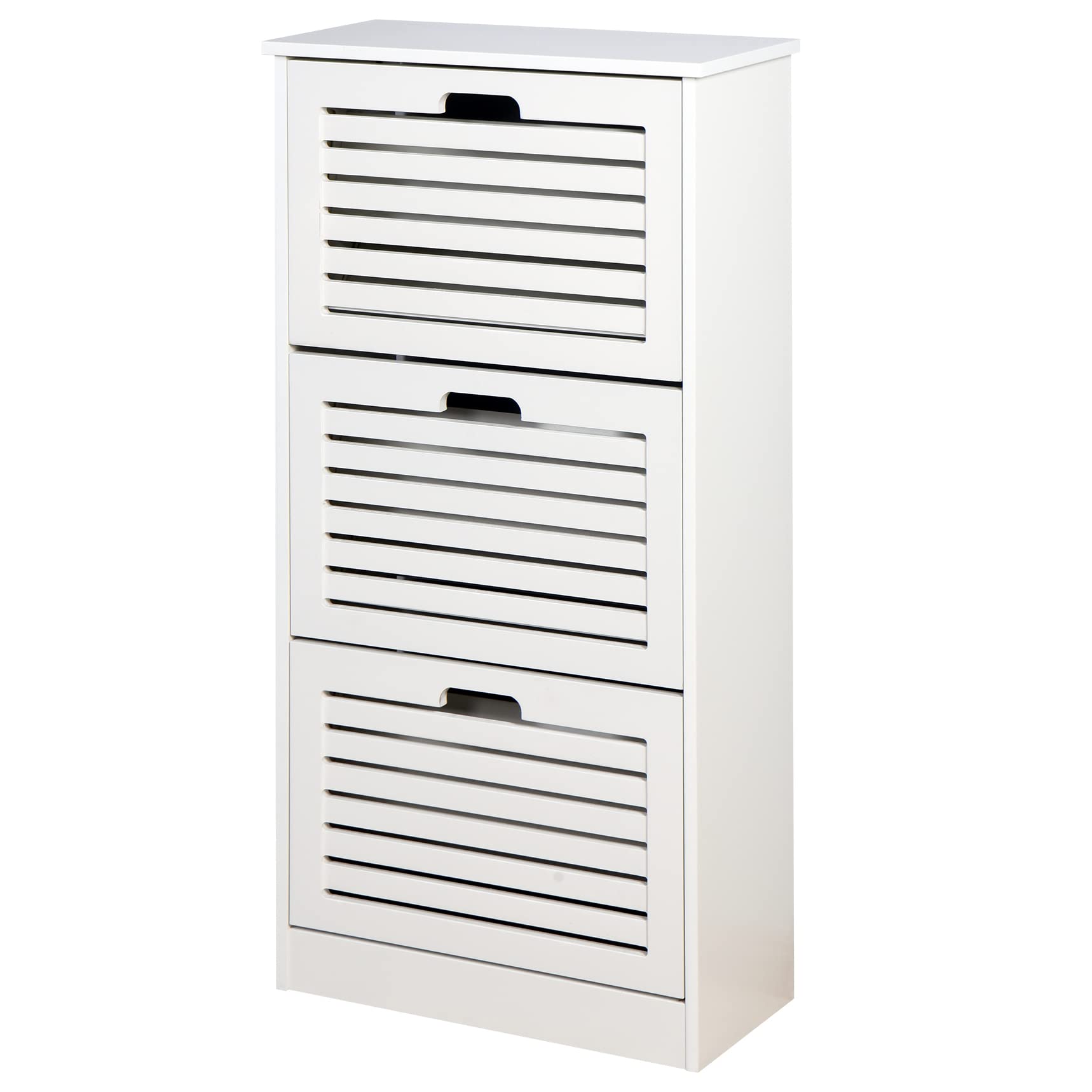 3-Tier Flip Drawer Shoe Cabinet - White Wooden Freestanding Shoe Rack Organizer for Entryway, Living Room & Corridor - Perfect for Small Space Shoe Storage & Home Organization