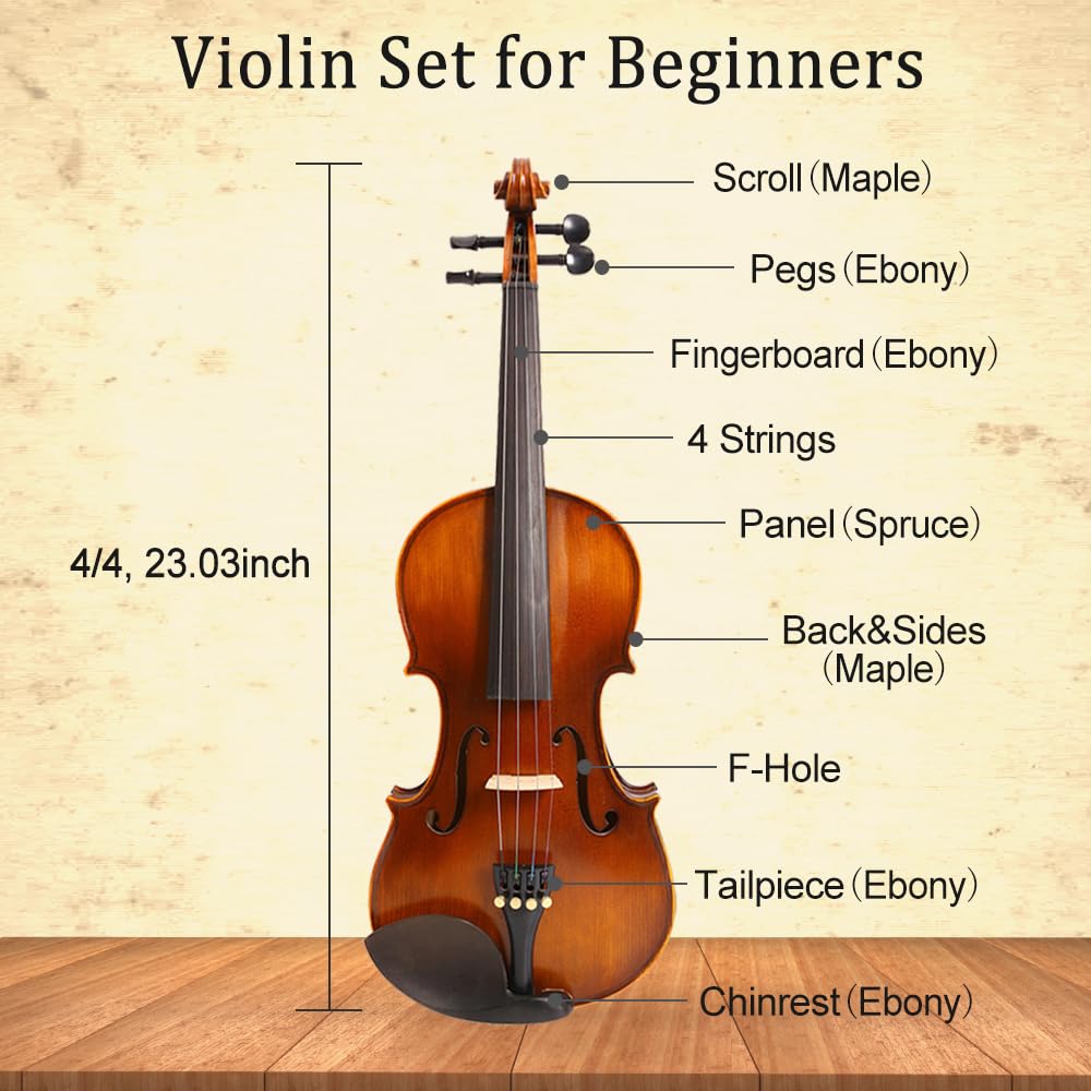 Best 1/8 Violins for Kids Ages 3-5 - Premium Maple & Spruce Wood with Ebony Fittings - Perfect Beginner Violin Gift for Young Musicians - Ideal for Music Lessons, Practice & Early Childhood Education