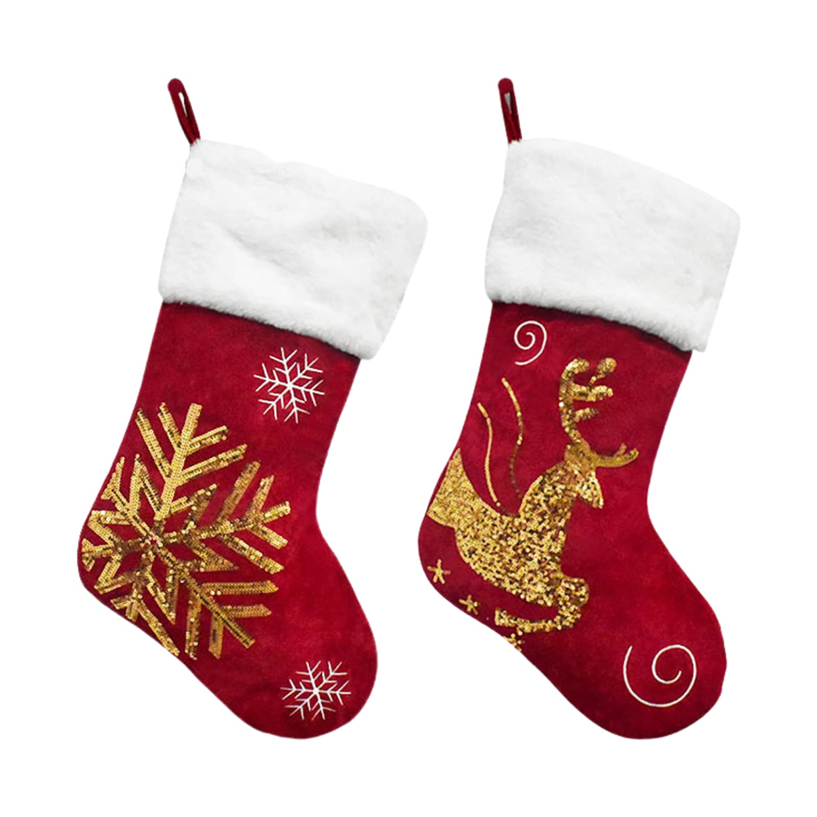 Homeyuser Christmas Stockings Set of 2 - Festive Xmas Sock Gift Bags for Fireplace Hanging - Holiday Candy Bag Pendants for Family - Perfect for Christmas Party Decor & Fireplace Mantel Decoration