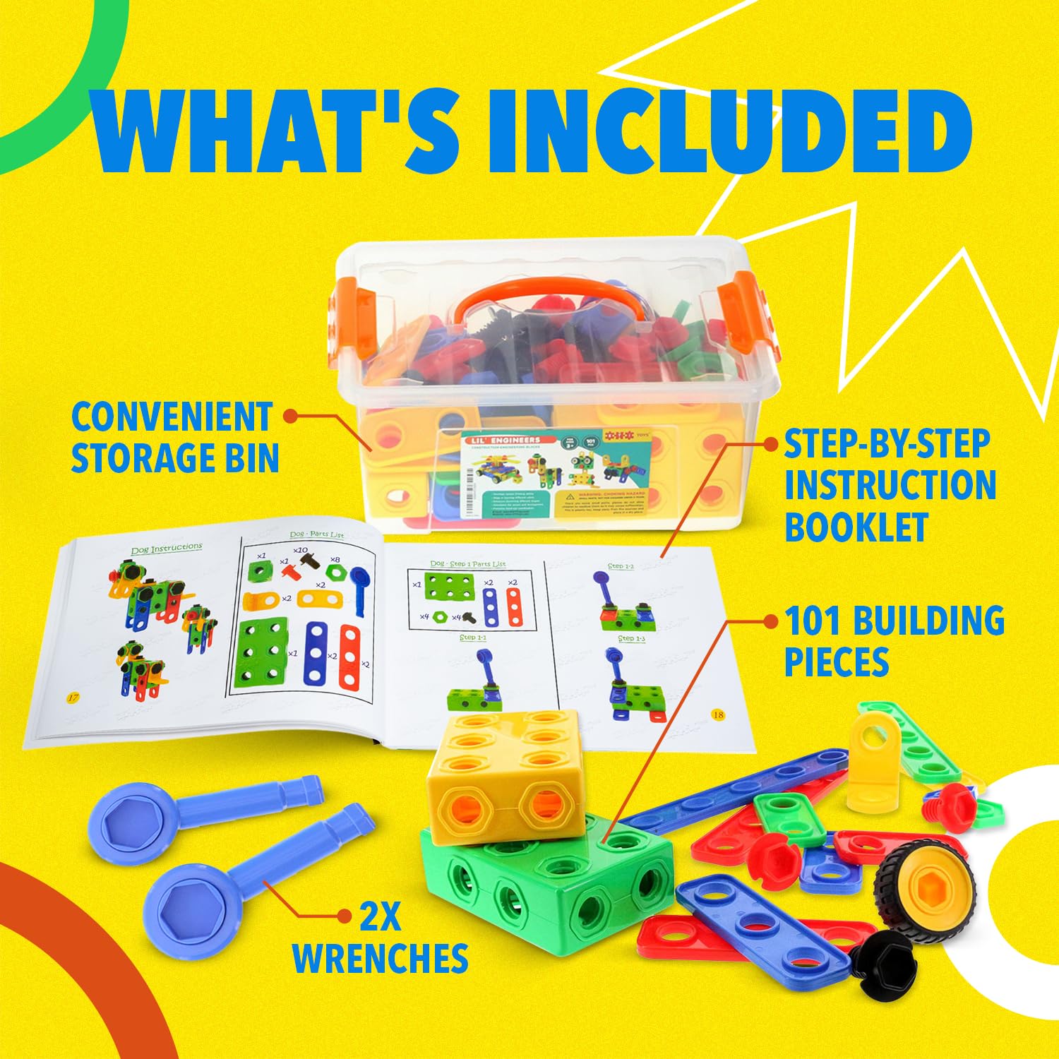 ETI Toys STEM Learning Educational Building Blocks Set - 101 PCS Construction Engineering Kit for Kids Ages 3-5 | Creative Fun STEM Toys Gift for Boys & Girls | Perfect for Classroom Learning, Birthday Gifts & Early Childhood Development
