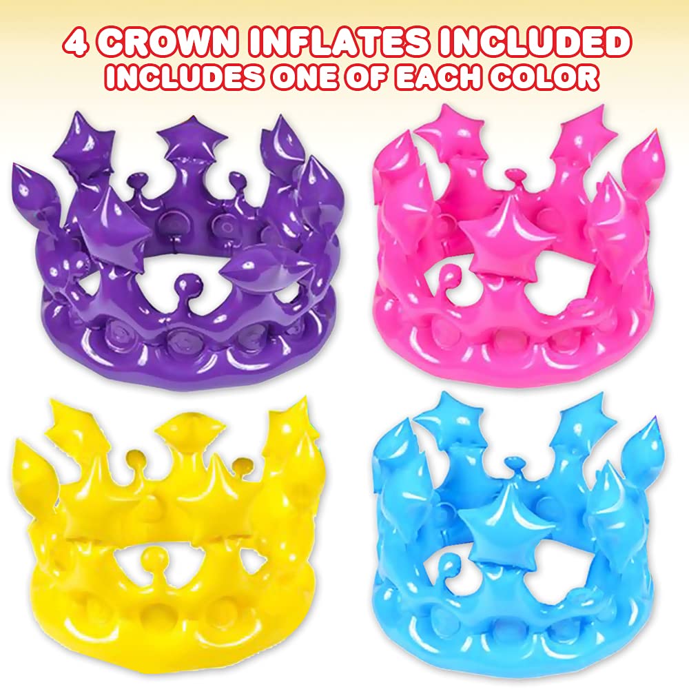 **ArtCreativity Inflatable Crown Set of 4 - Vibrant Princess Party Decorations for Kids & Adults, Fun Pool Toys & Birthday Accessories - Perfect for Pool Parties, Birthdays & Themed Events**