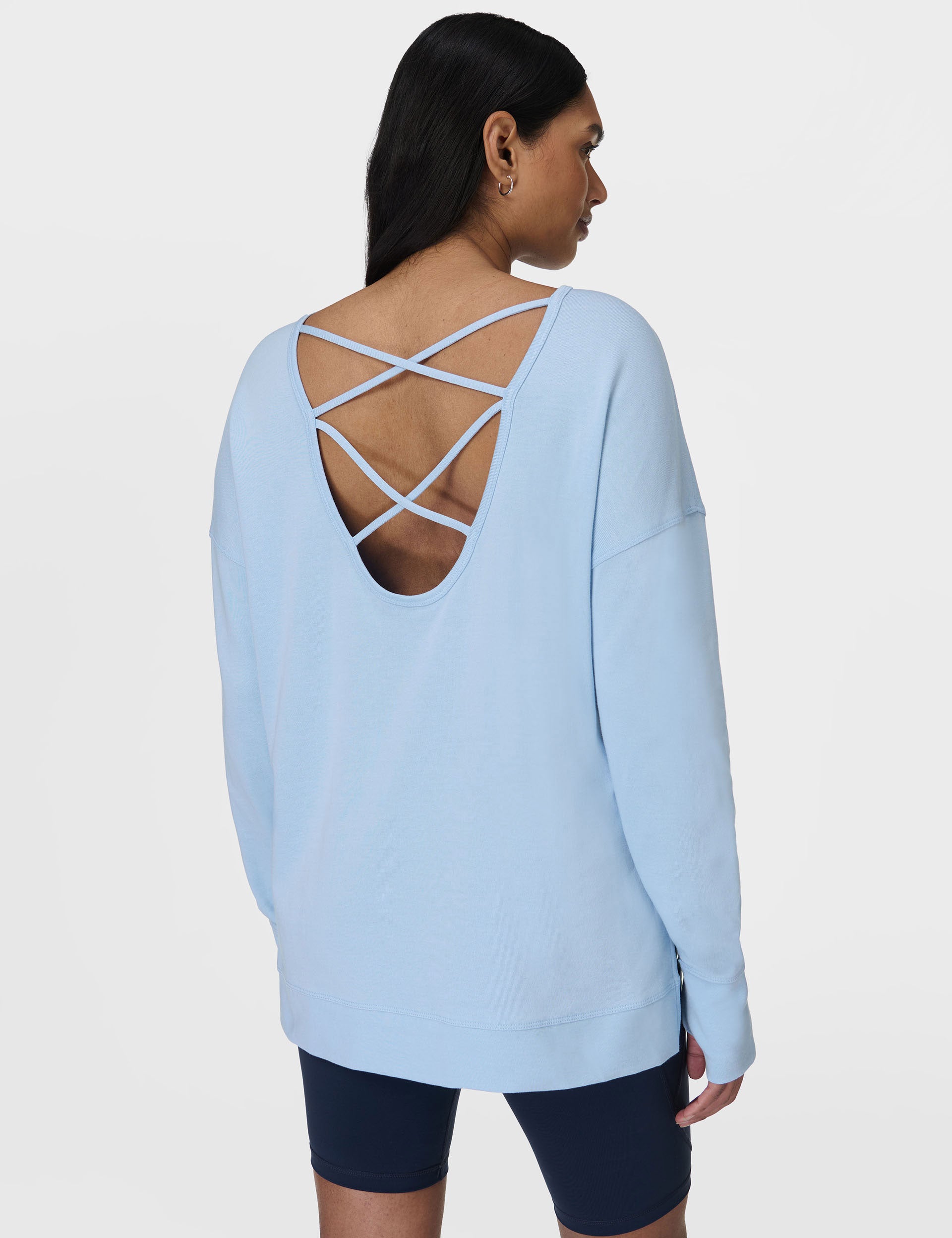 After Class Cross Back Sweatshirt for Women - Comfortable Breeze Blue Pullover | Perfect for Casual Wear, Lounging & College Campus Fashion
