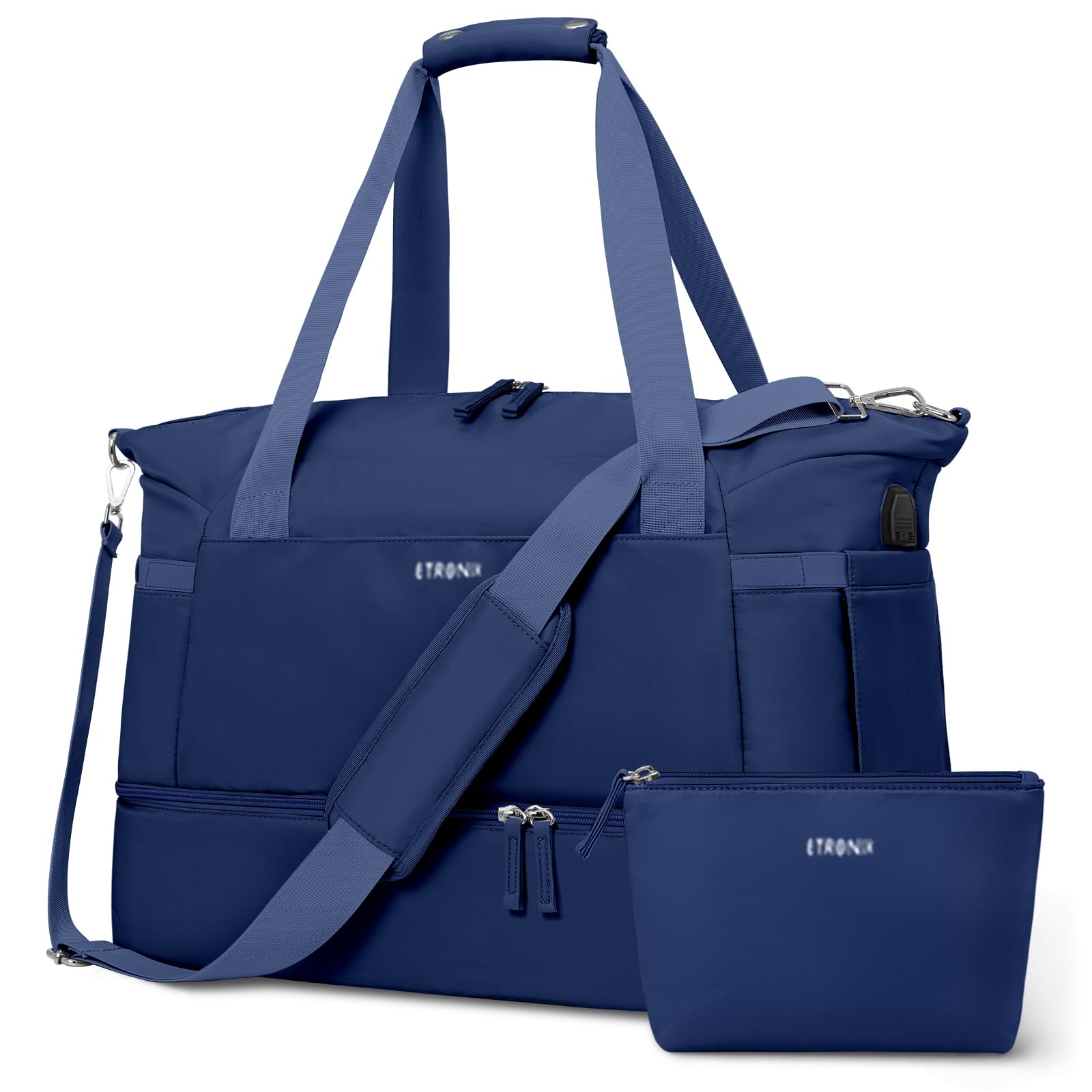 Women's Gym Bag with USB Charging Port - Large Sports Duffel Bag for Travel, Yoga & School - Waterproof Wet Pocket & Shoe Compartment - Perfect for Workouts, Weekend Trips & Sports Travel (Dark Blue)