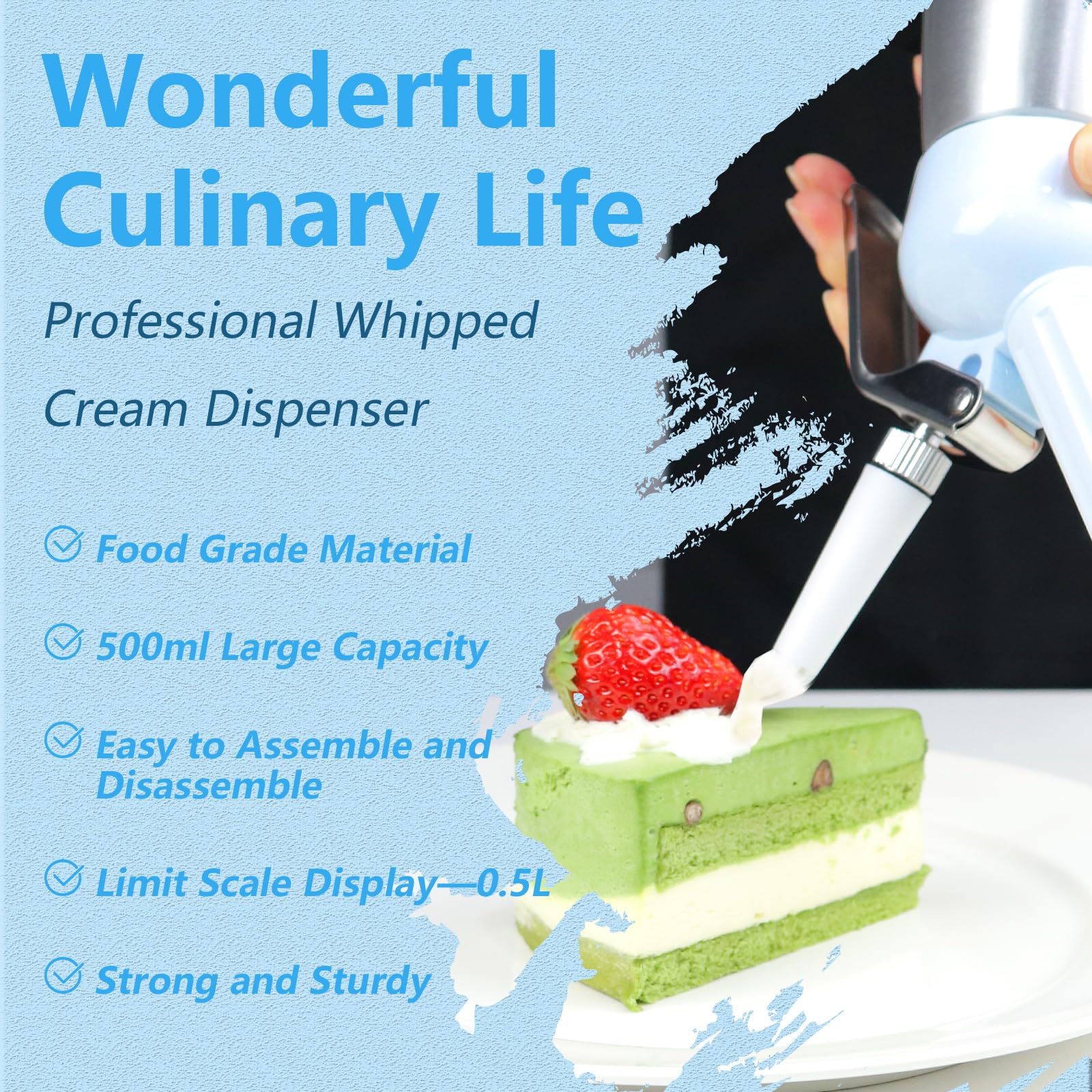 Professional Whipped Cream Dispenser Charger - 1 Pint (500ml) Aluminum Cream Maker with 3 Decorating Tips & Cleaning Brush - Perfect for Desserts, Coffee Toppings & Party Decorations