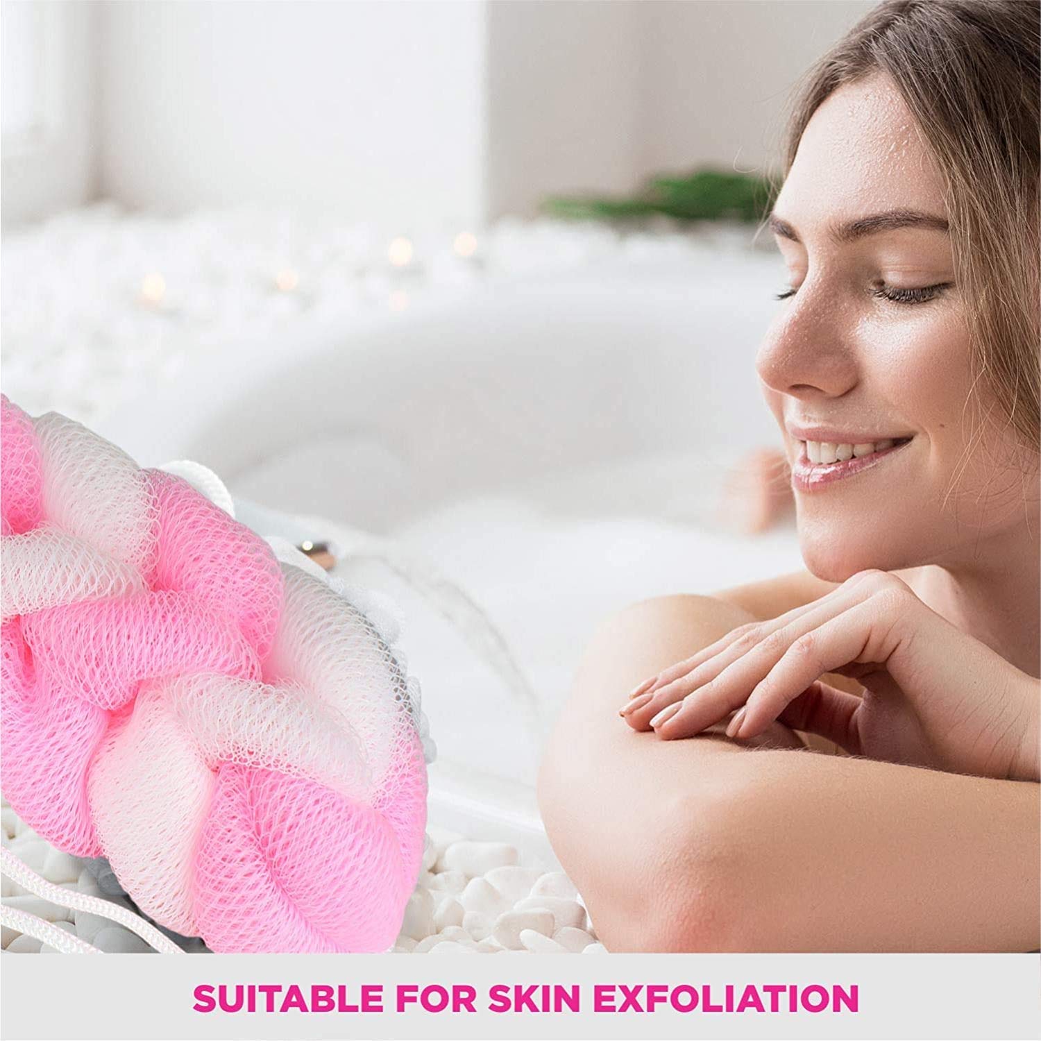 Pink & White Exfoliating Body Scrubber Sponge for Shower & Bath - Gentle Skin Cleansing & Dead Skin Removal - Perfect for Sensitive Skin & Daily Exfoliation