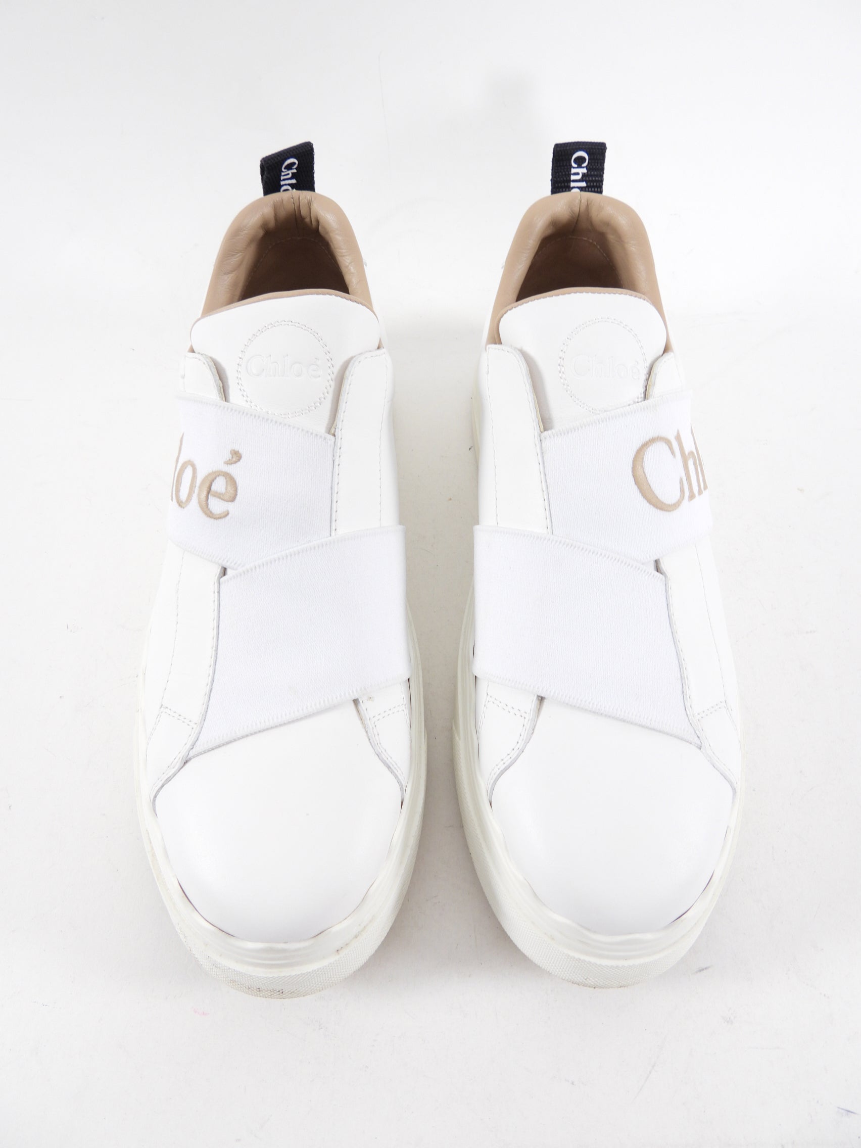 Chloe White Leather Lauren Logo Strap Sneakers Women's Size 40 / US 9 - Stylish Casual Shoes for Everyday Wear & Fashion Outfits