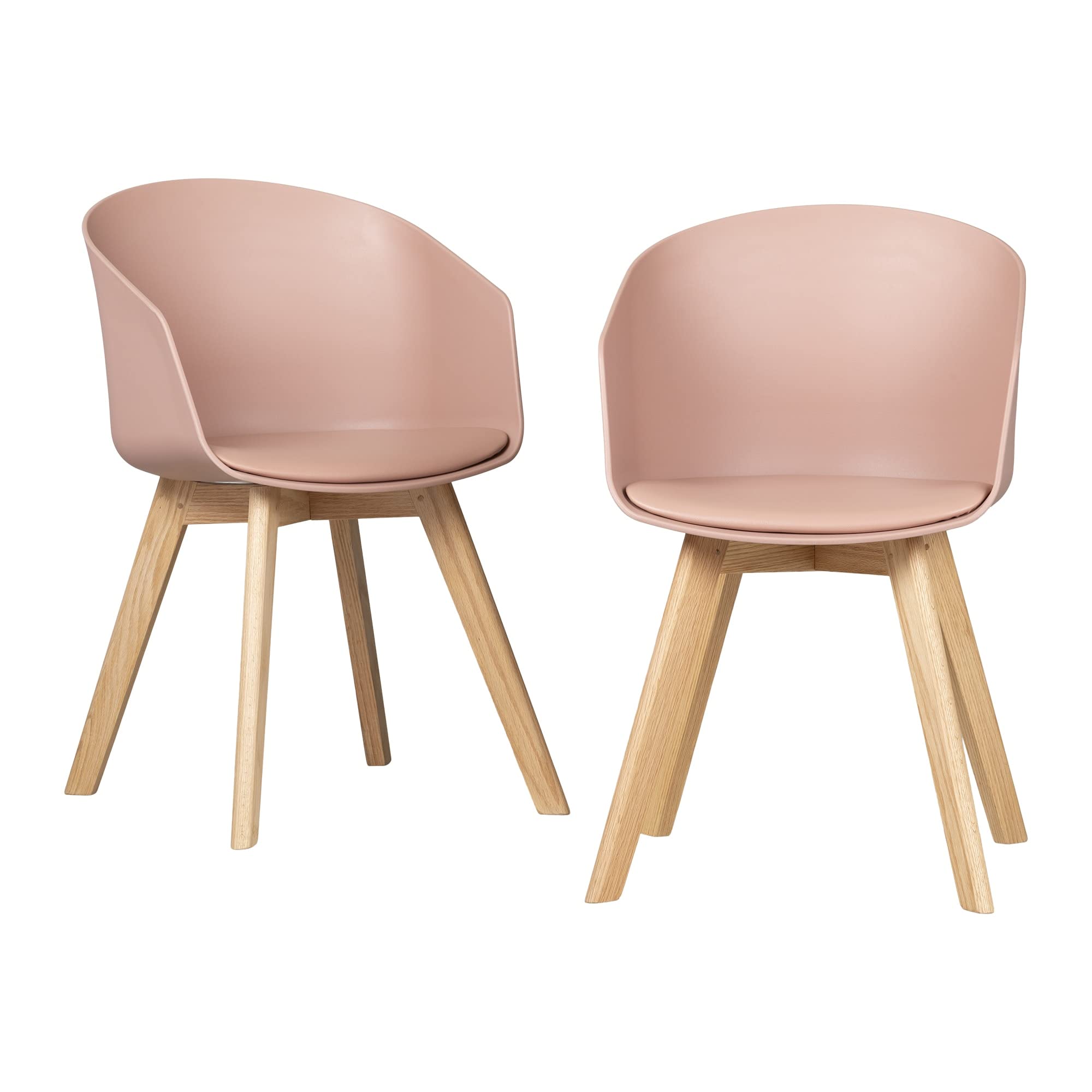 South Shore Flam Dining Chairs Set of 2, Pink Upholstered with Wooden Legs - Perfect for Kitchen, Dining Room & Breakfast Nook