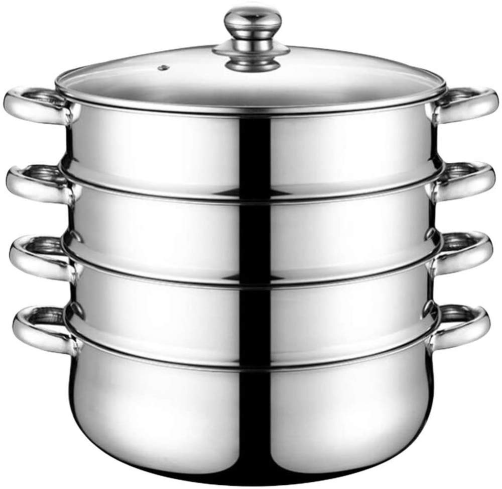 Premium Stainless Steel Steamer Pot Set - 2/3/4 Tier Stackable Bamboo Steamer for Healthy Cooking | Multi-Purpose Cookware with Super Thick Base | Perfect for Dumplings, Vegetables, Seafood & Asian Cuisine