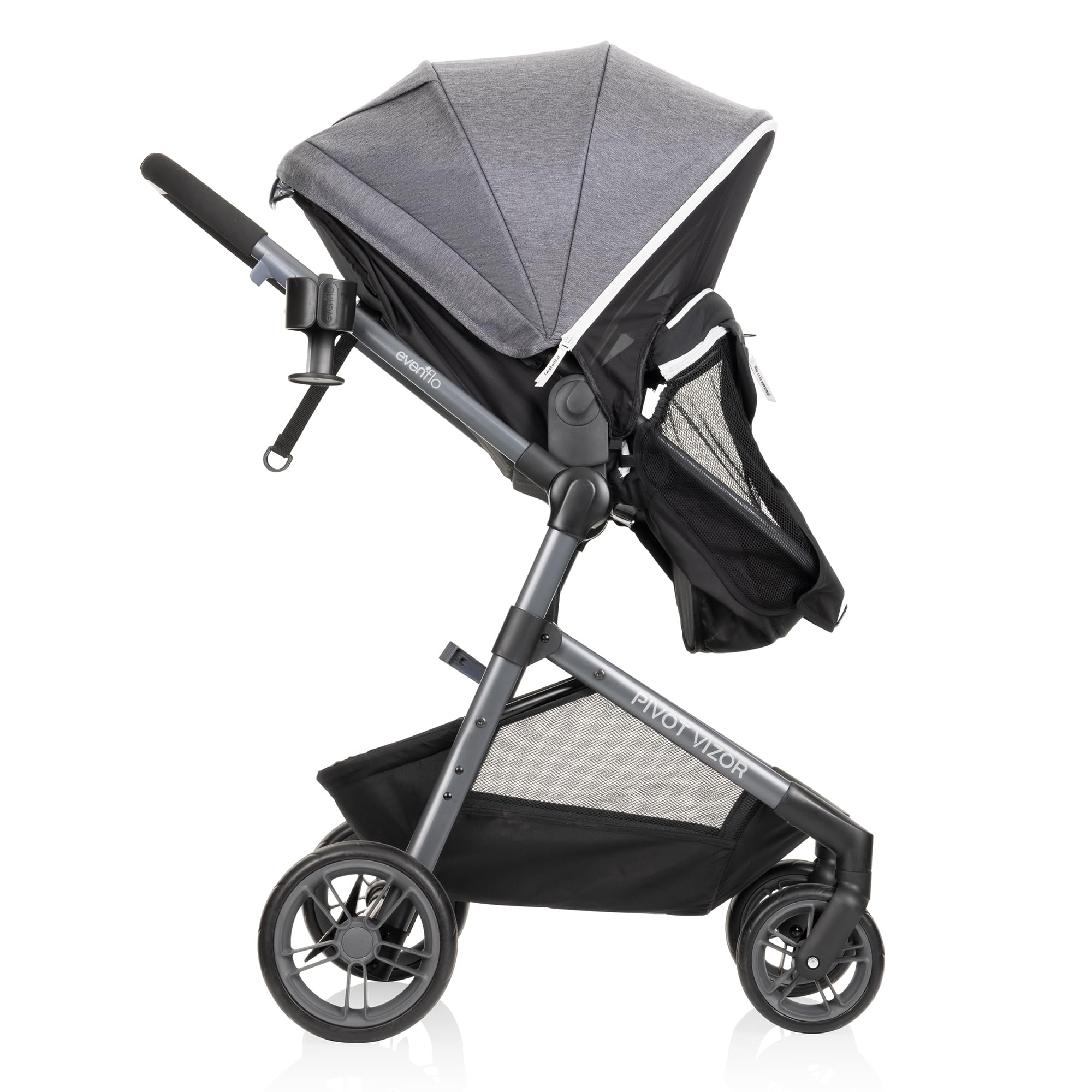 Evenflo Pivot Vizor Modular Reversible Stroller Travel System with LiteMax Infant Car Seat - 6 Adjustable Modes, Chasse Black | Lightweight Baby Stroller for Newborns to Toddlers | Perfect for Travel, Shopping & Daily Walks