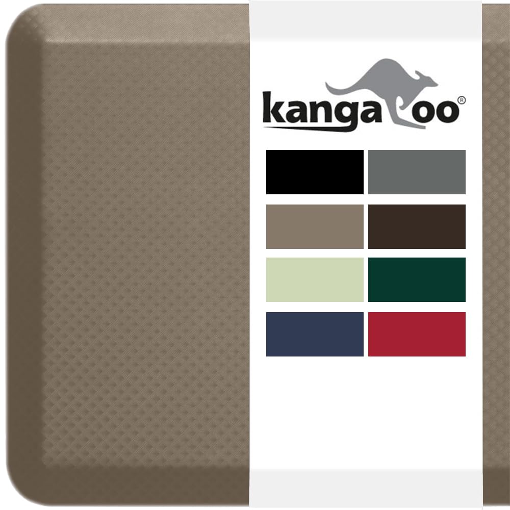 KANGAROO Thick Ergonomic Anti-Fatigue Kitchen Floor Mat - Cushioned Standing Desk Mat for Office & Home - Waterproof, Scratch-Resistant Top - All-Day Comfort Foam Rug (17x24 Inches, Beige) - Perfect for Kitchens, Standing Desks, Workstations & High-Traffic Areas
