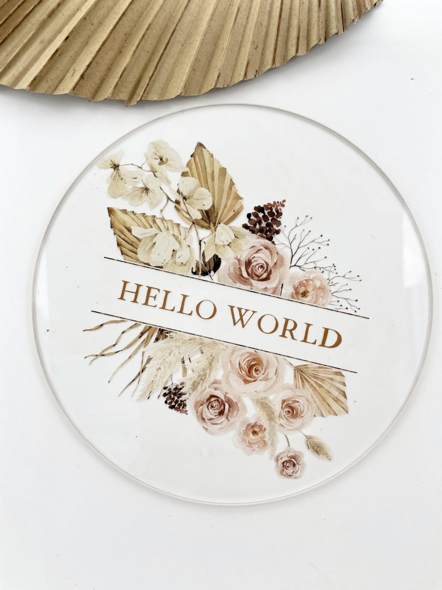 Custom Wooden Announcement Plaque - Hello World Floral Design for Home Decor, Wedding, Baby Shower & Special Events