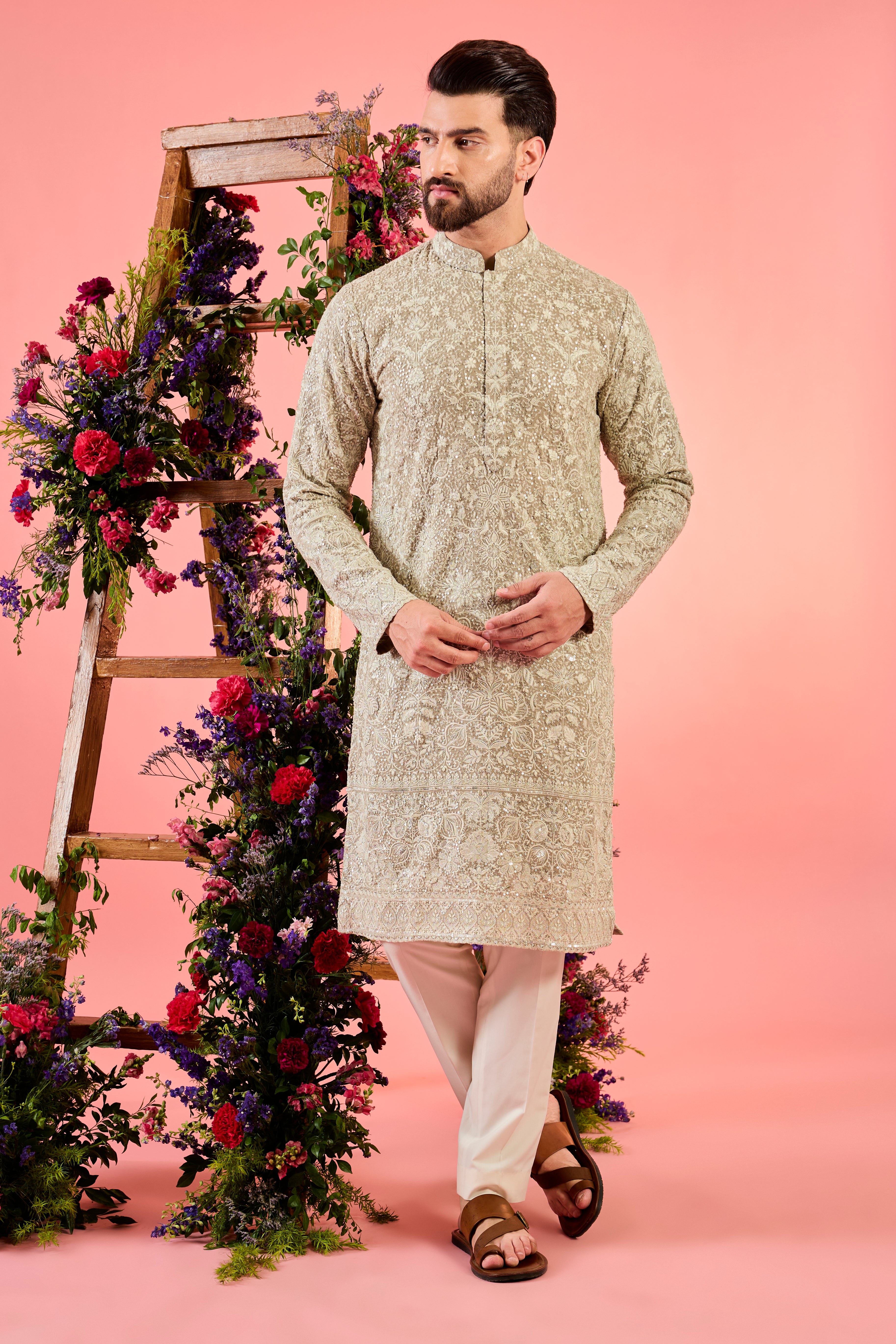 Elegant Chikankari Kurta for Women with Sequin and Threadwork Embroidery - Perfect for Festivals, Weddings & Special Occasions