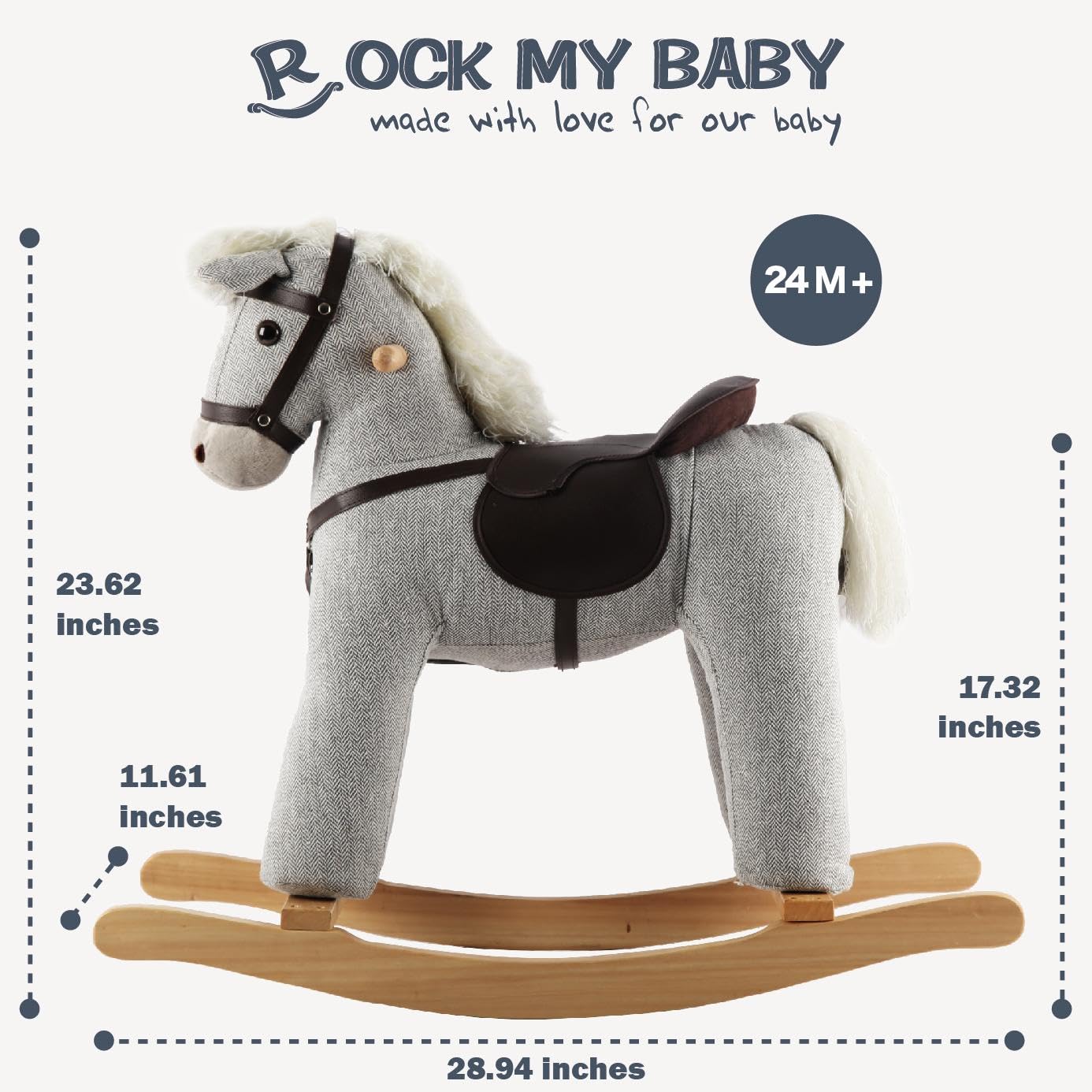 Gray Wooden Rocking Horse Toy with Realistic Sound - Safe & Fun Ride-On Pony for Kids | CPC Certified | Perfect for Nursery Decor & Toddler Playtime