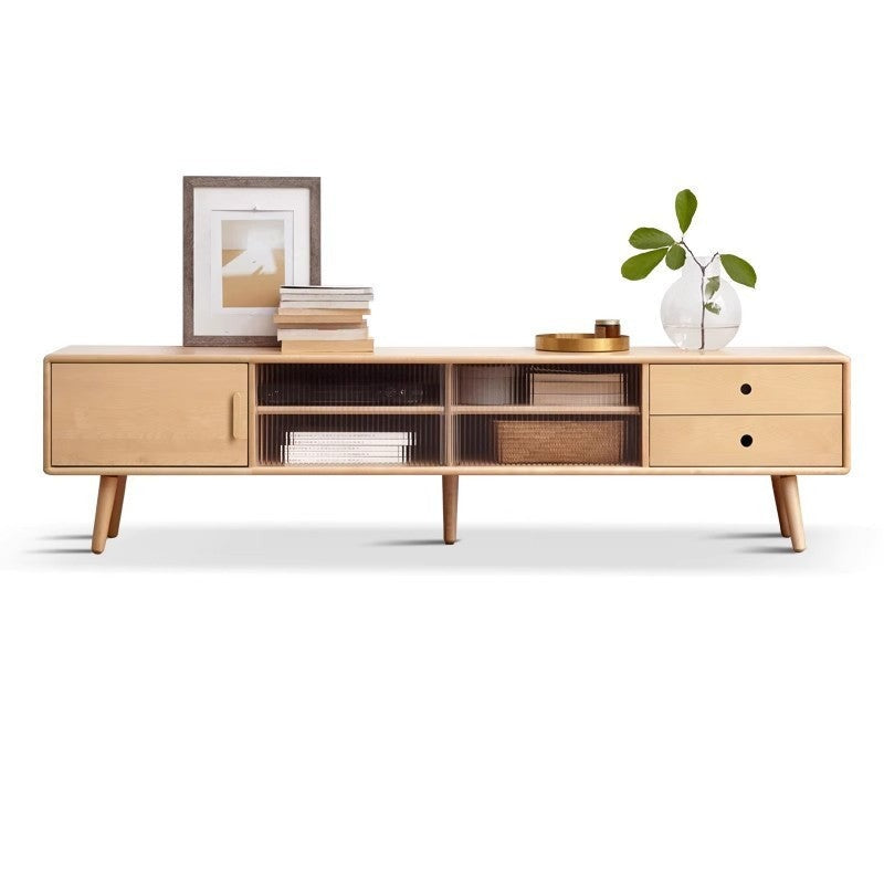 Solid Beech Wood TV Stand - Rustic Forest Style Media Console for Living Room, Bedroom & Home Theater