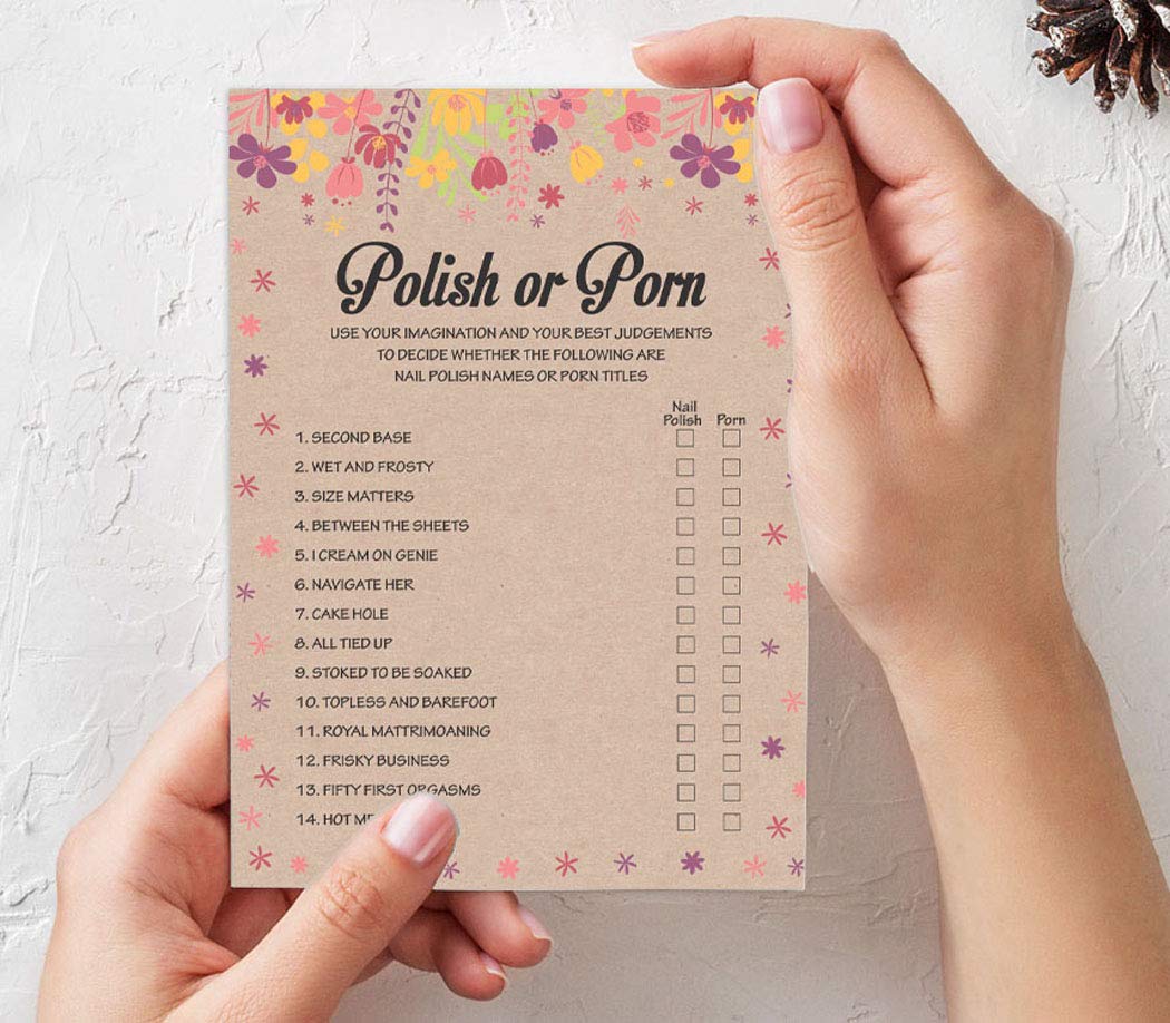 50-Pack Rustic Kraft Floral Bachelorette Party Cards - Bridal Shower Games, Polish or Porn Game Cards for Wedding Activities & Girls Night Fun