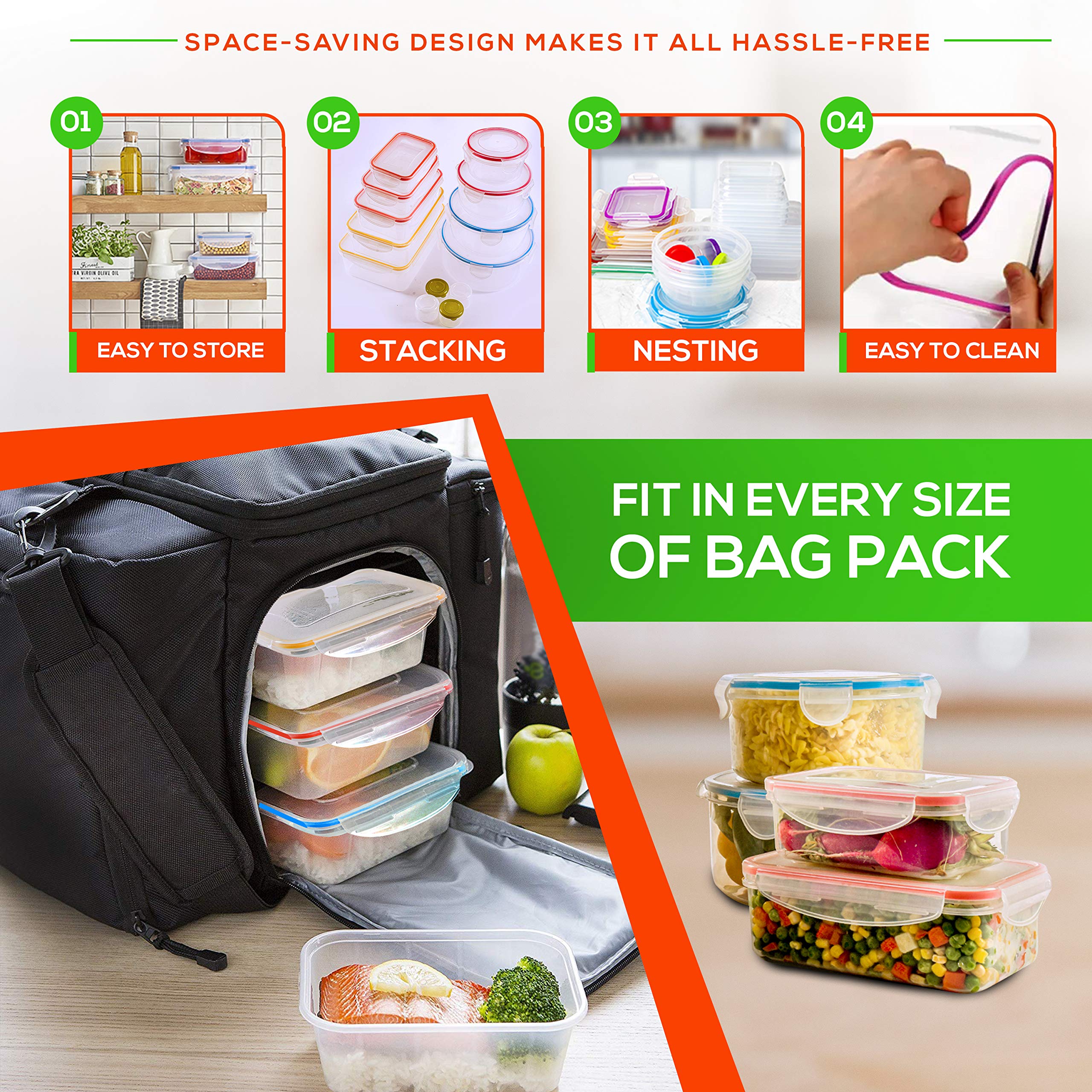 28-Piece Airtight Food Storage Container Set (85oz to 1.2oz) - 14 Clear Plastic Containers with Lids - Meal Prep, Fruits, Leftovers - Freezer, Microwave & Dishwasher Safe - Perfect for Kitchen Organization & Food Preservation