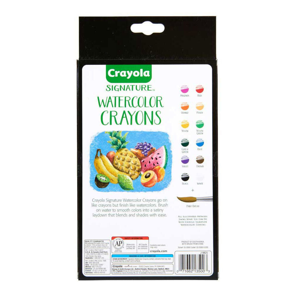 12-Piece Crayola Signature Non-Toxic Premium Watercolor Crayons Set for Teens & Adults - Perfect for Art Projects, Sketching & Creative Coloring